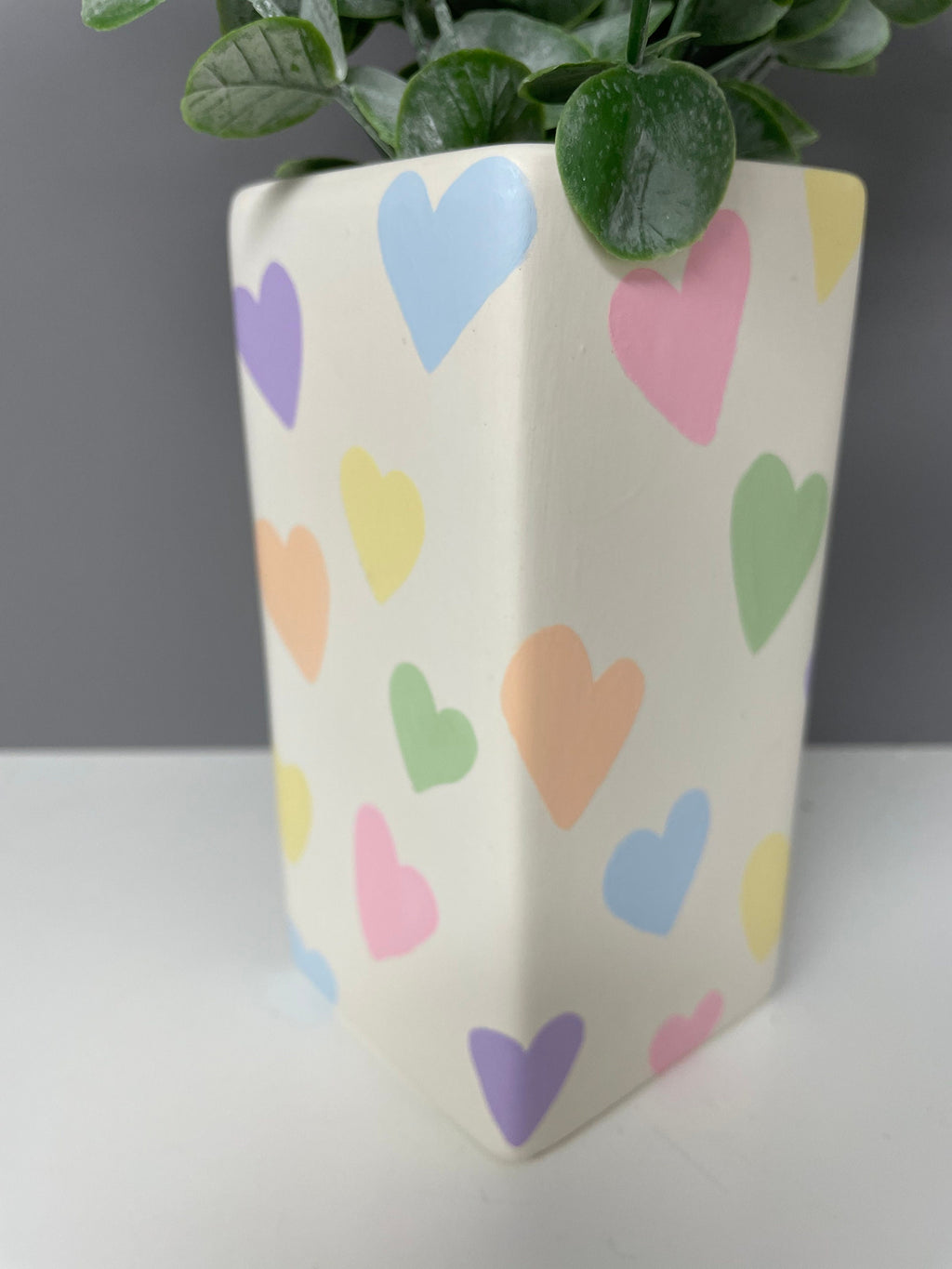 Hand painted ceramic pastel hearts vase, pastel rainbow, valentines gift, Mother’s Day.