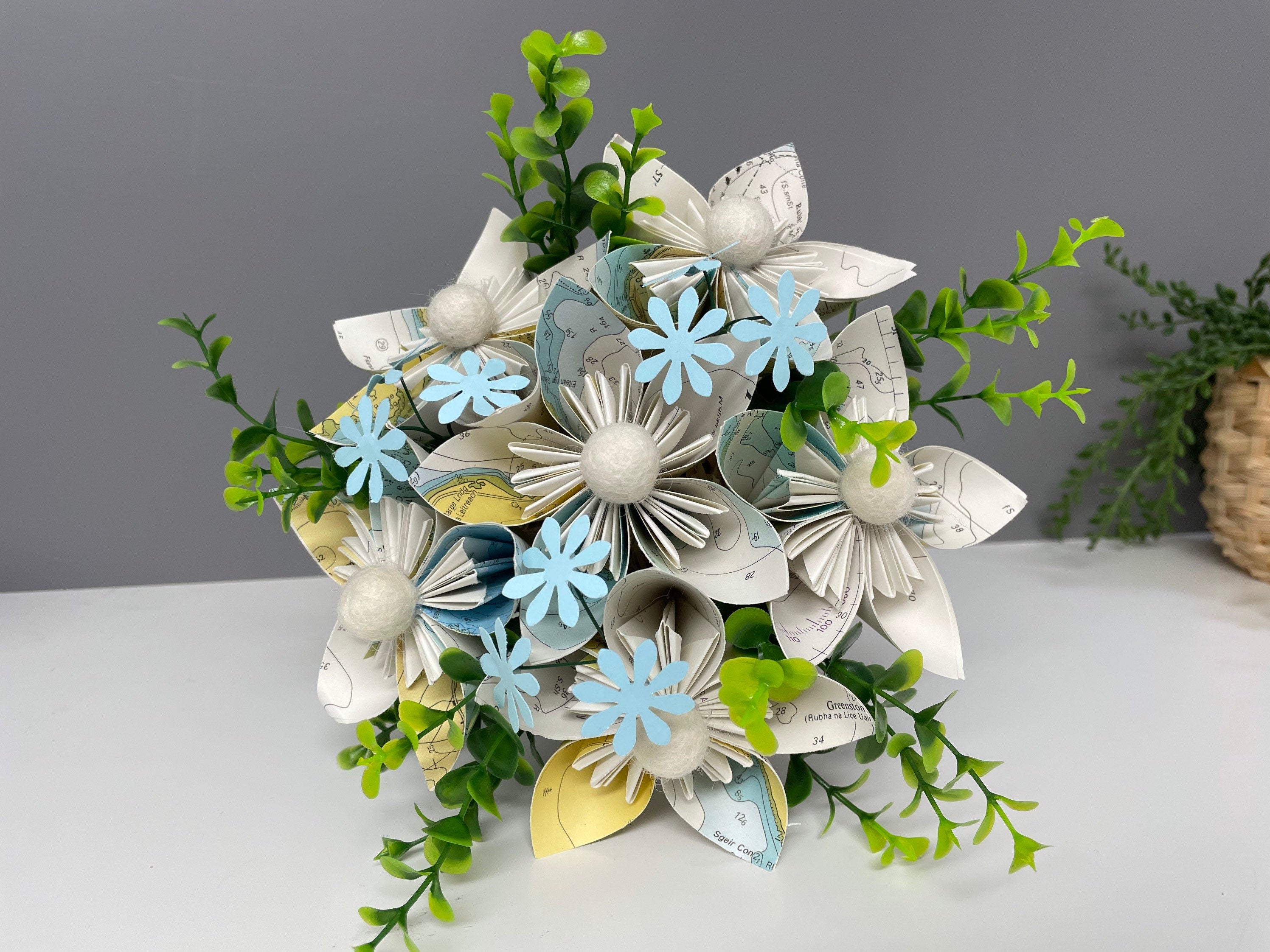 Paper flower pot, Mother’s Day, Sea Charts, Pom Poms, Wedding Flowers, valentines.