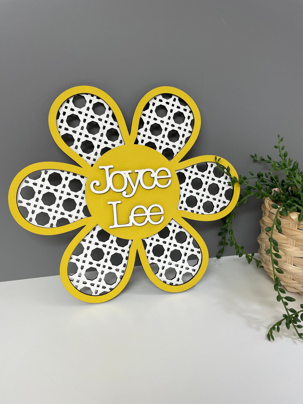 Rattan style wall flower - personalised wall decor - name flower - nursery decor - childrens door sign - flower name plaque