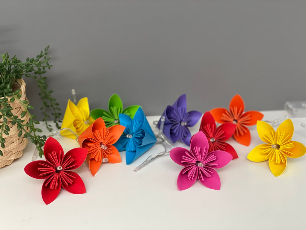 Bright rainbow paper flower fairy light, table decor, fire-mantle fairy lights, wedding decor, table decor, party