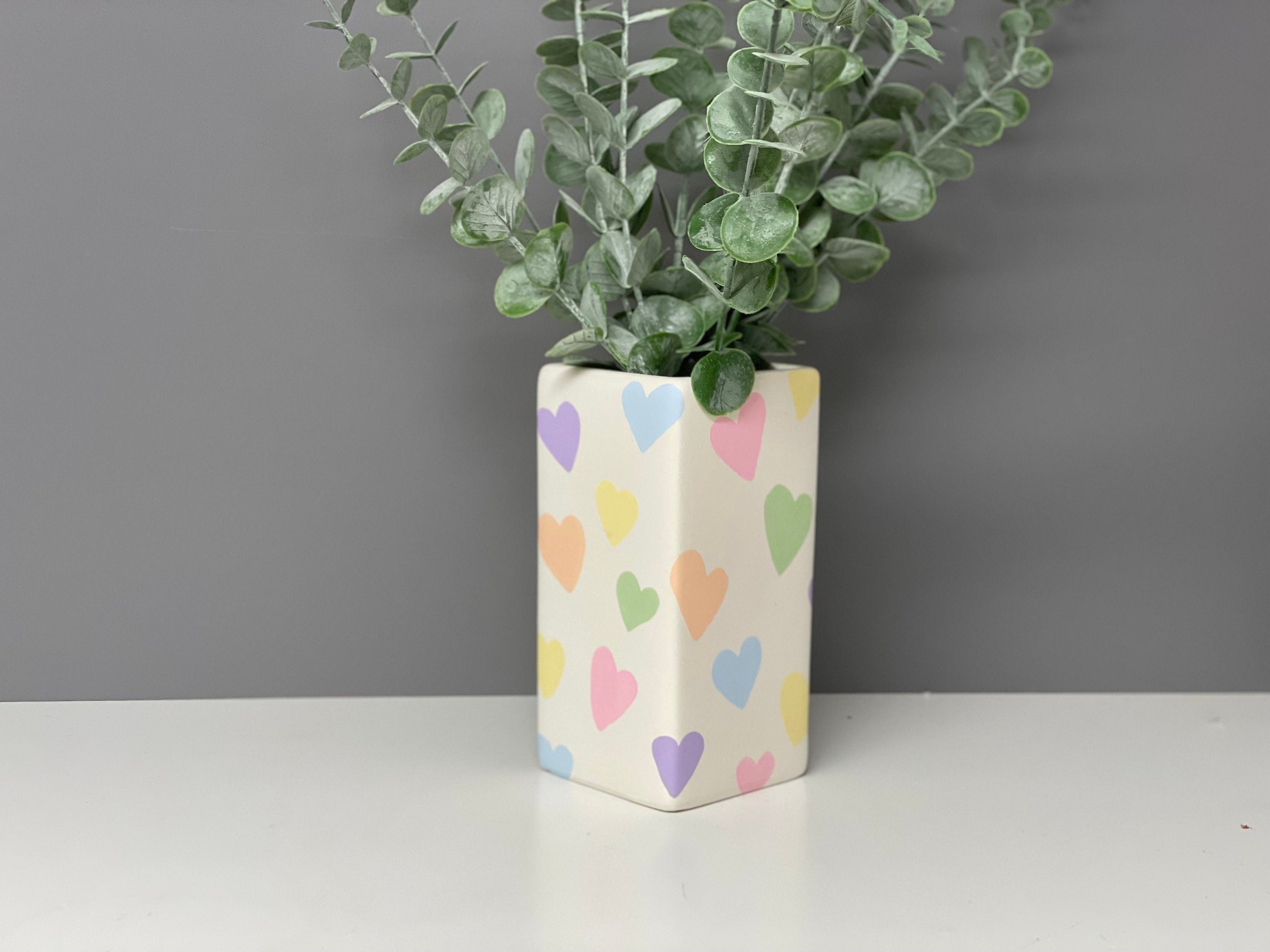 Hand painted ceramic pastel hearts vase, pastel rainbow, valentines gift, Mother’s Day.