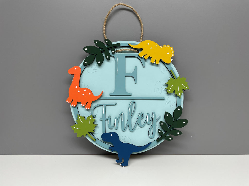 Dinosaur name plaque - Dino door sign - wooden plaque - wall sign.