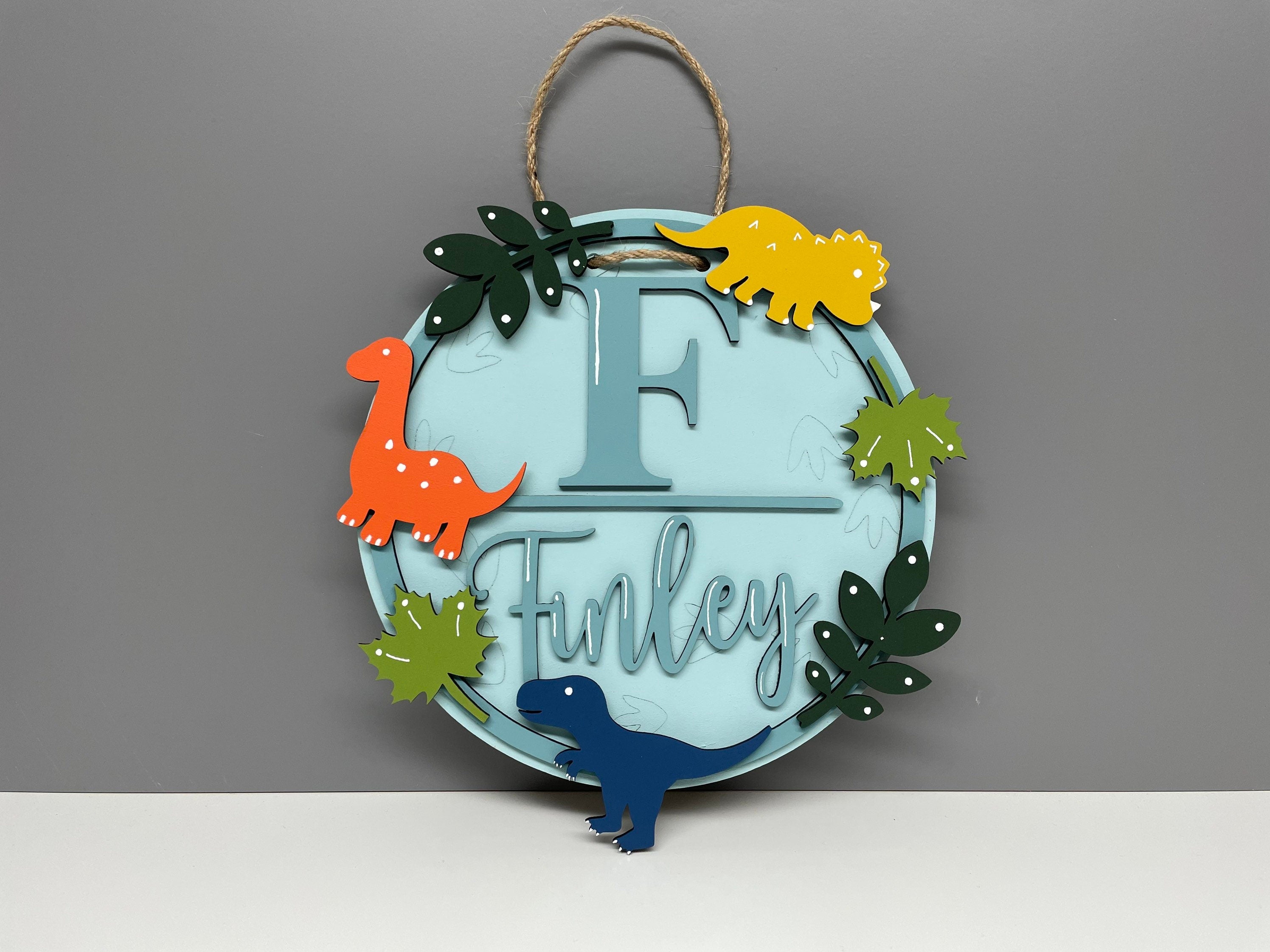 Dinosaur name plaque - Dino door sign - wooden plaque - wall sign.