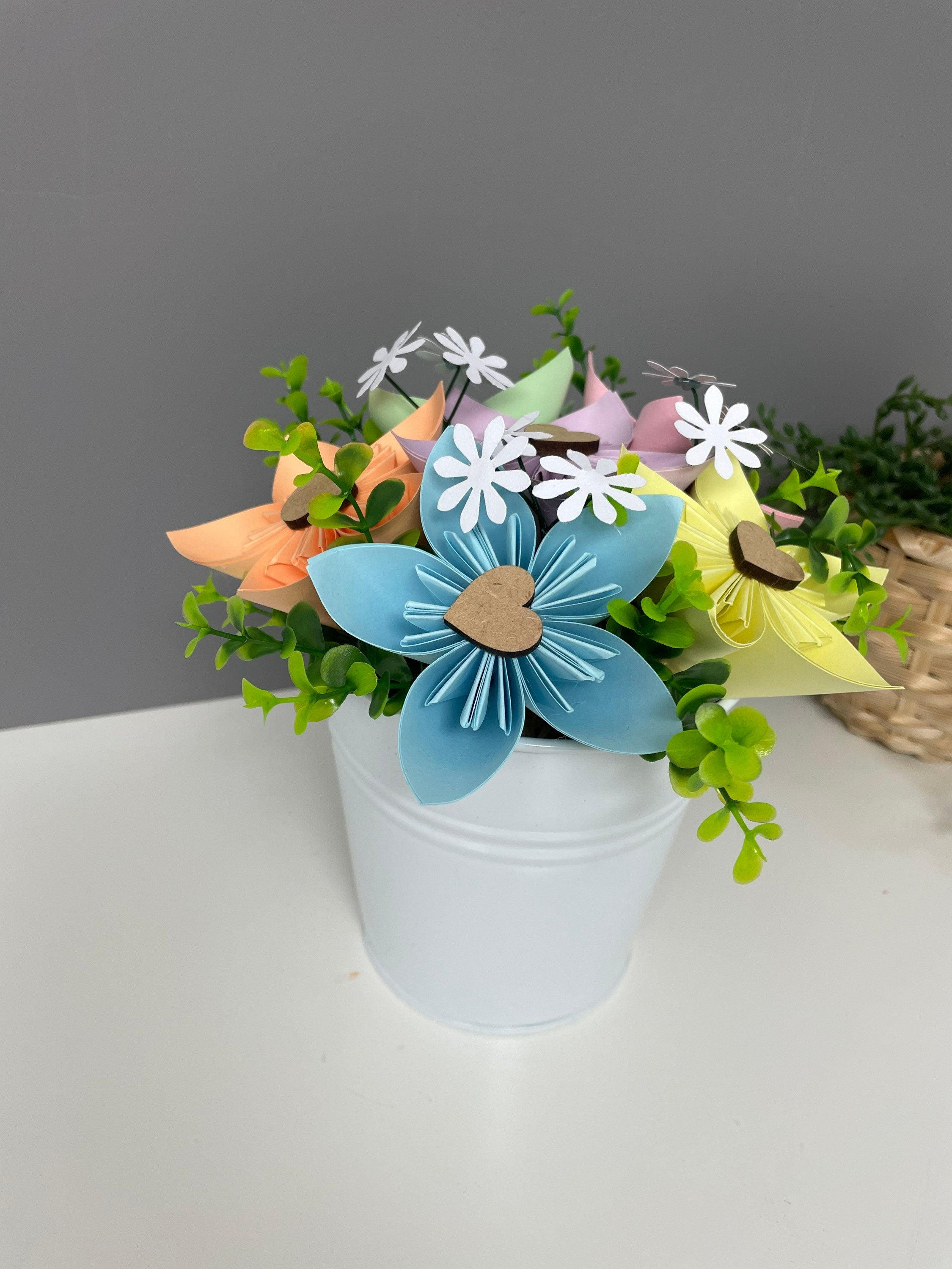 Paper flower pot, pastel paper flowers, Mother’s Day, table decorations, valentines.