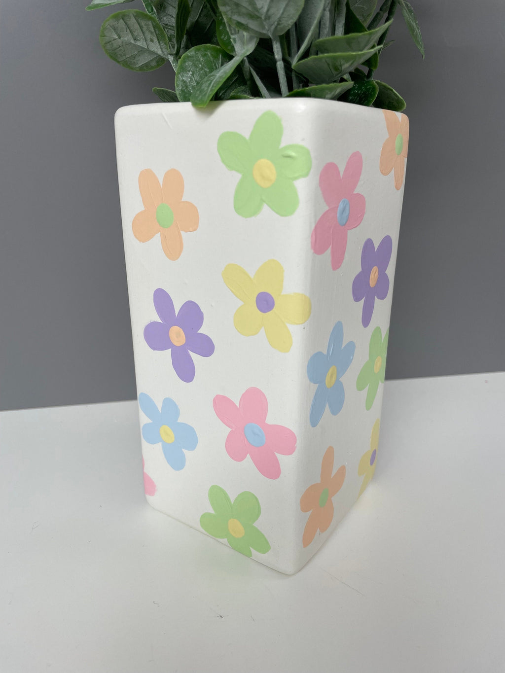 Hand painted pastel flowers ceramic vase