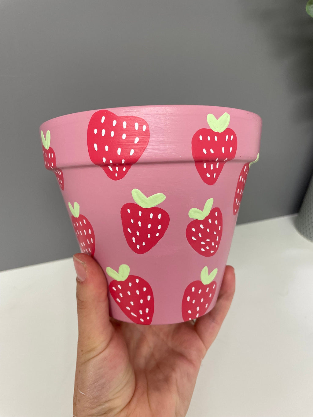 Stawberry Pink hand painted terracotta plant pot, indoor plants, home plants, custom plant pots.