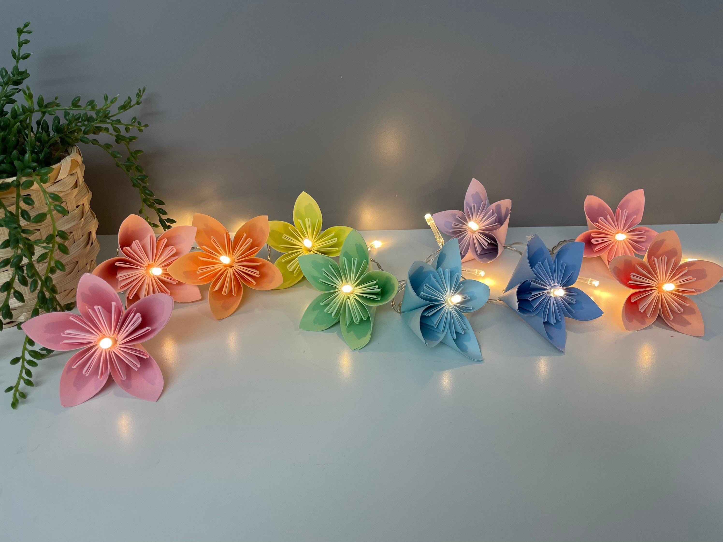 Pastel paper flower fairy lights, wedding decor, table decor, nursery decor