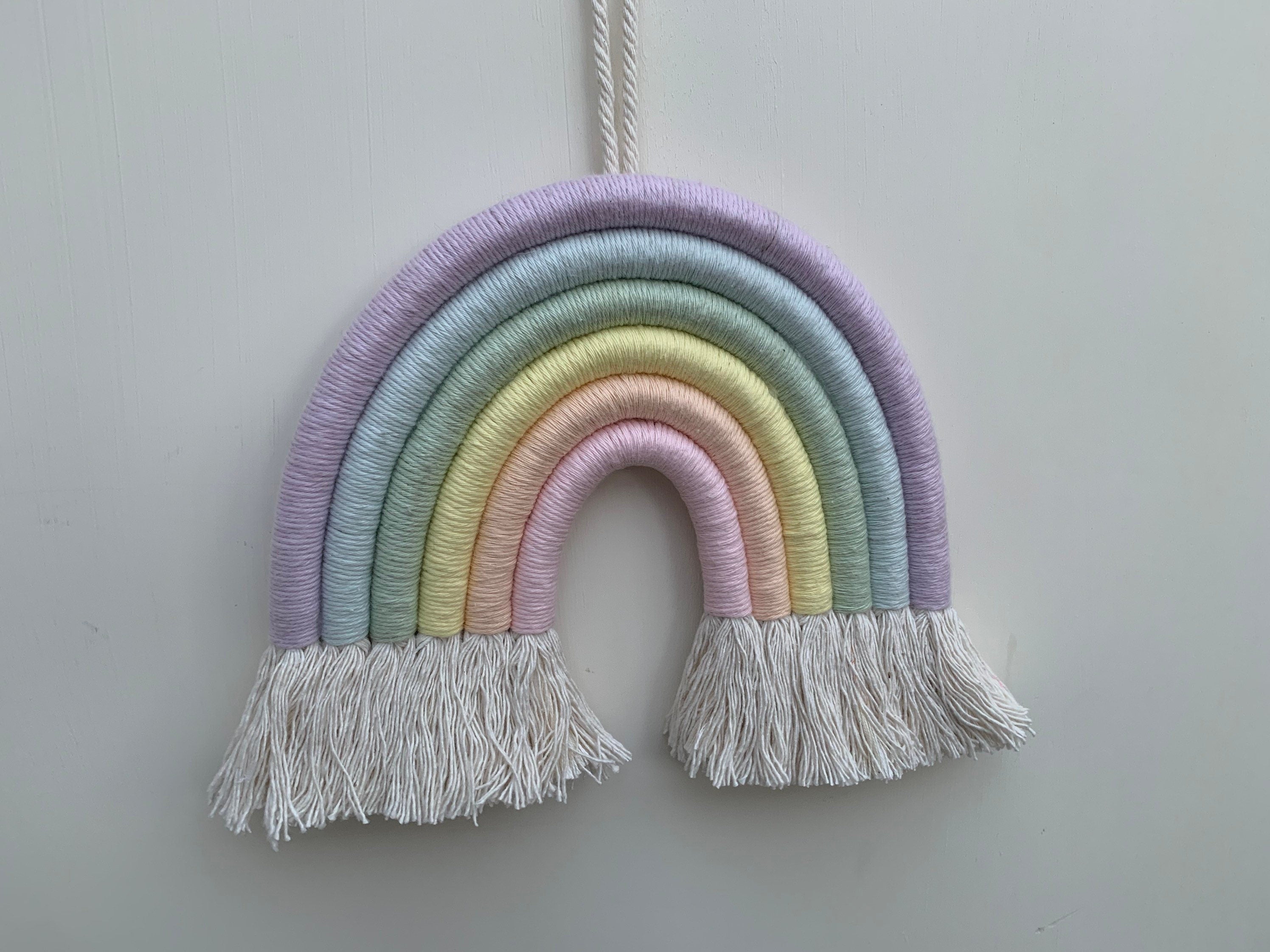 Rainbow wall hanging- pastel rainbow - fibre art - nursery decor- playroom - new baby - baby shower - macrame rainbow