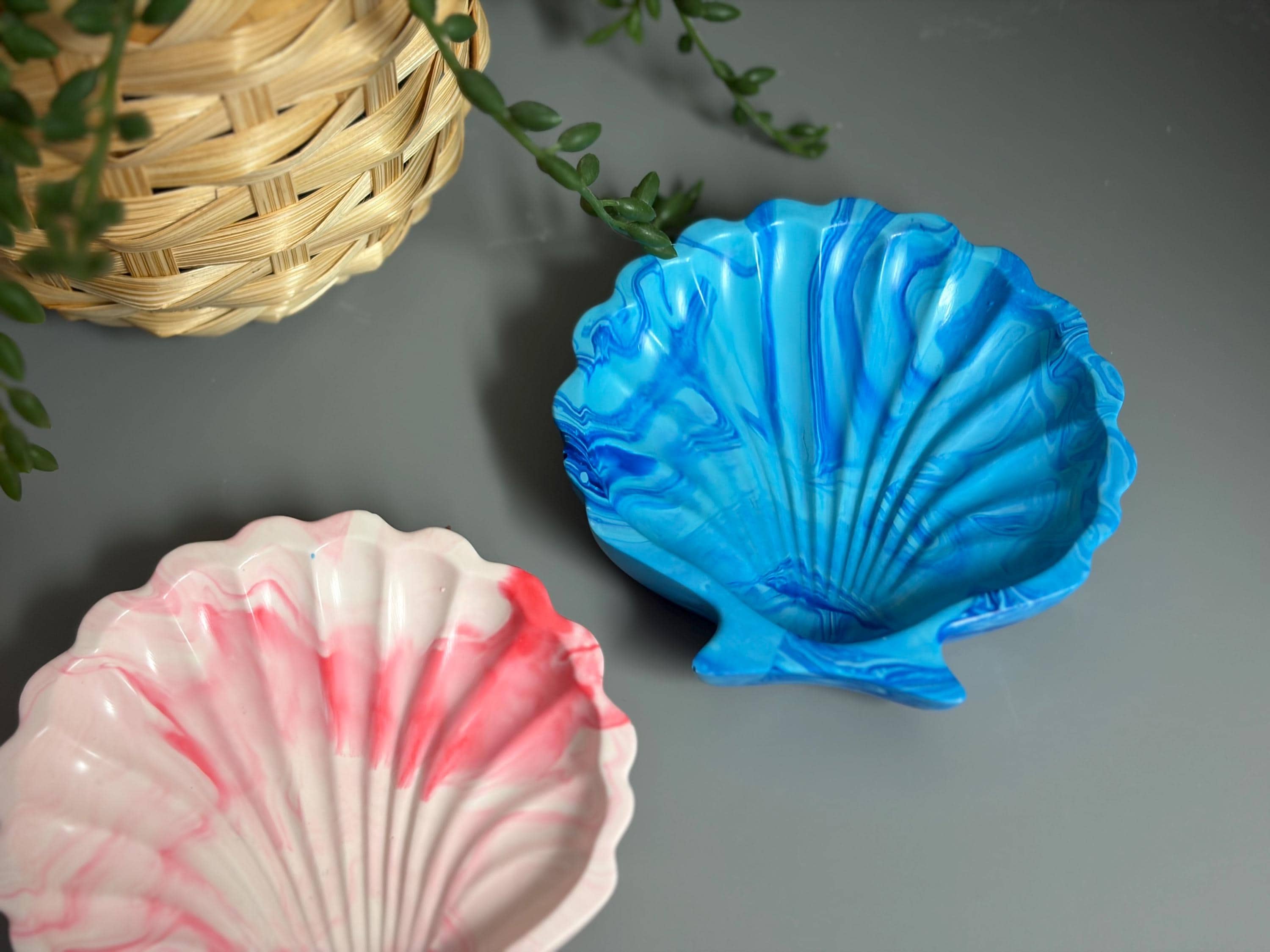 Handmade Jesmonite Shell trinket tray.