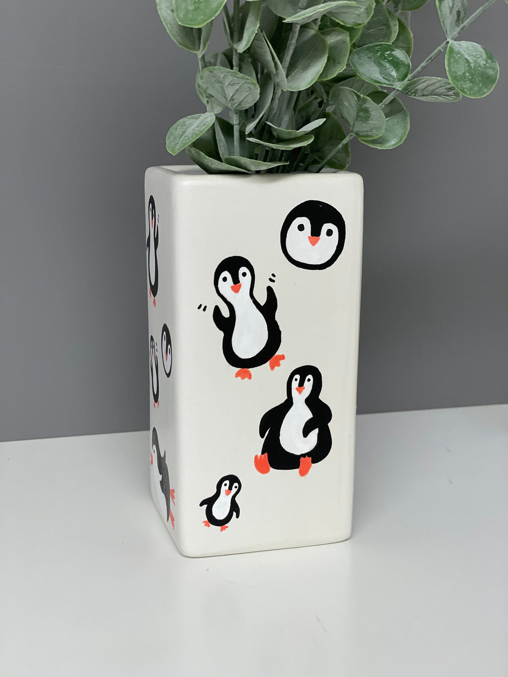 Hand painted penguin theme ceramic vase