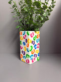 Hand painted vibrant leopard print ceramic vase