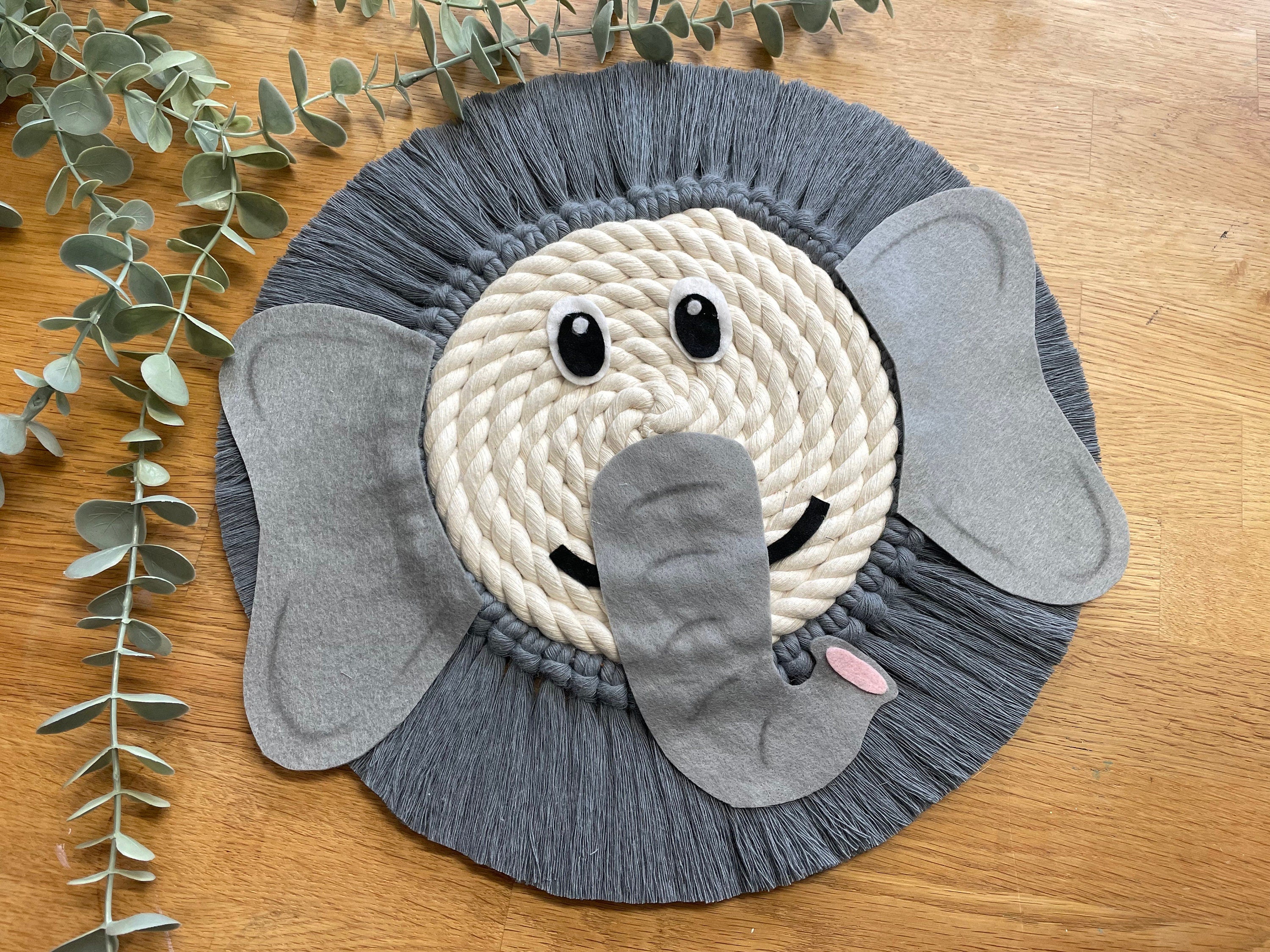 Elephant macrame rope face, jungle theme decor, nursery decor, childrens bedroom, playroom, wall hanging