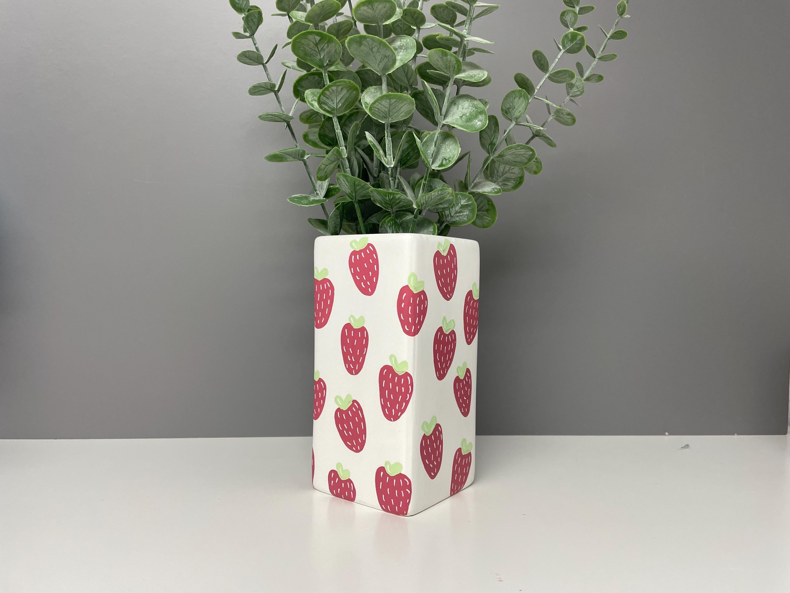 Hand painted strawberry ceramic vase