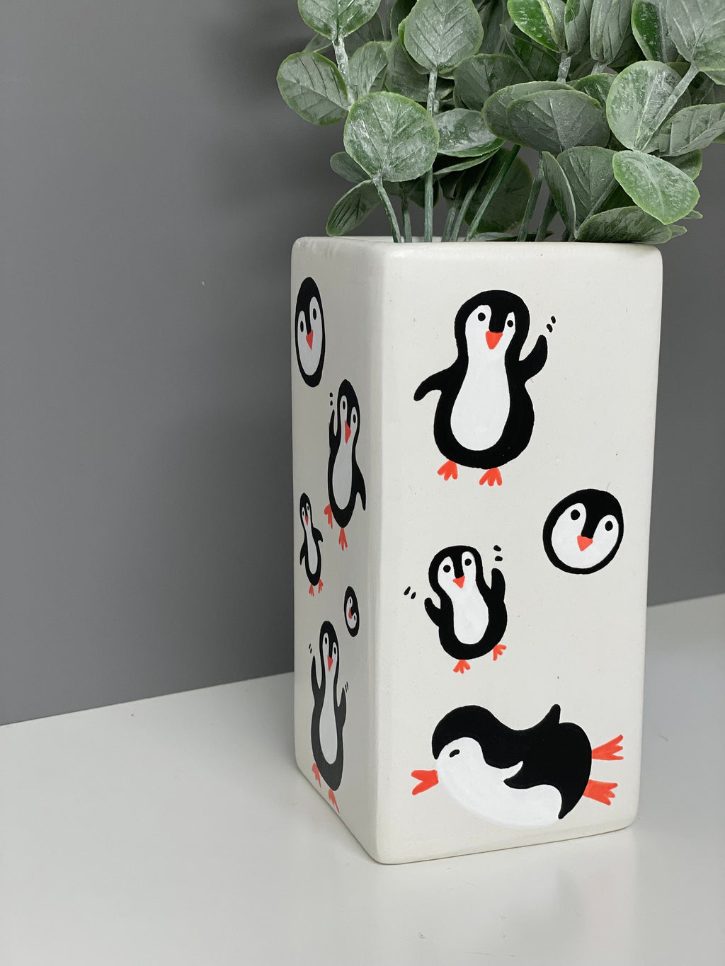 Hand painted penguin theme ceramic vase