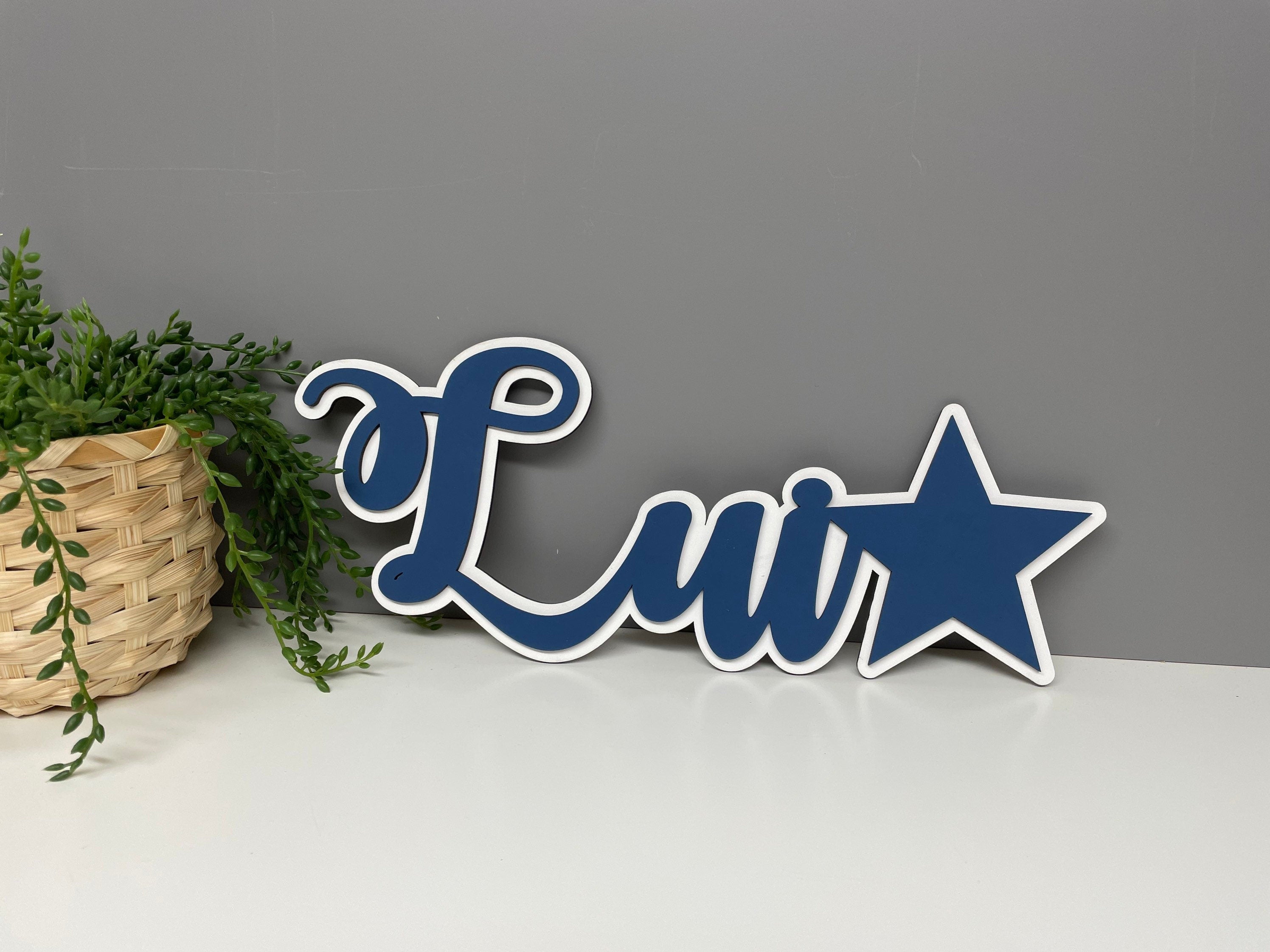 Layered personalised wooden name sign, bedroom door sign, nursery decor.