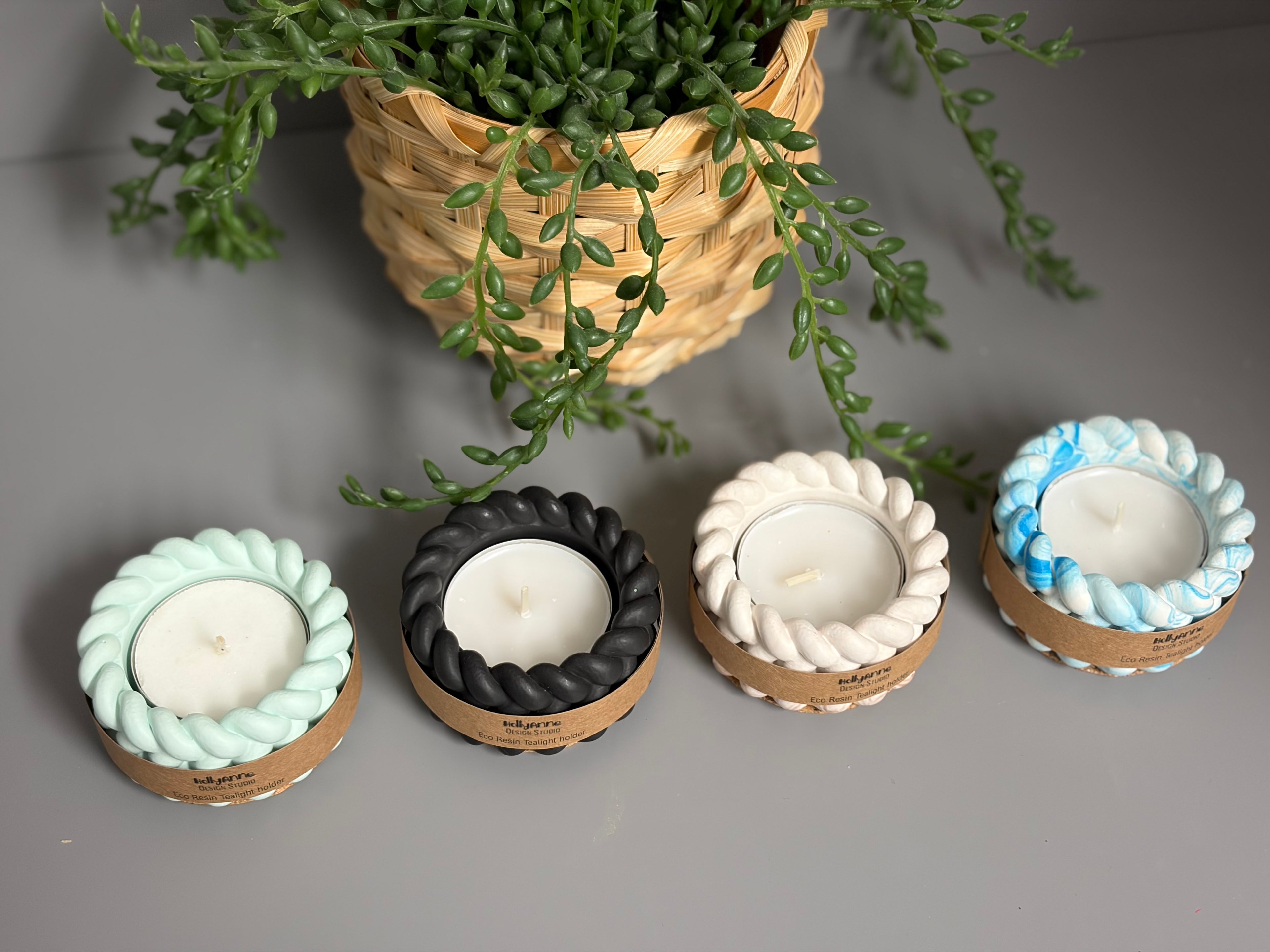 Jesmonite eco resin rope tea light holders