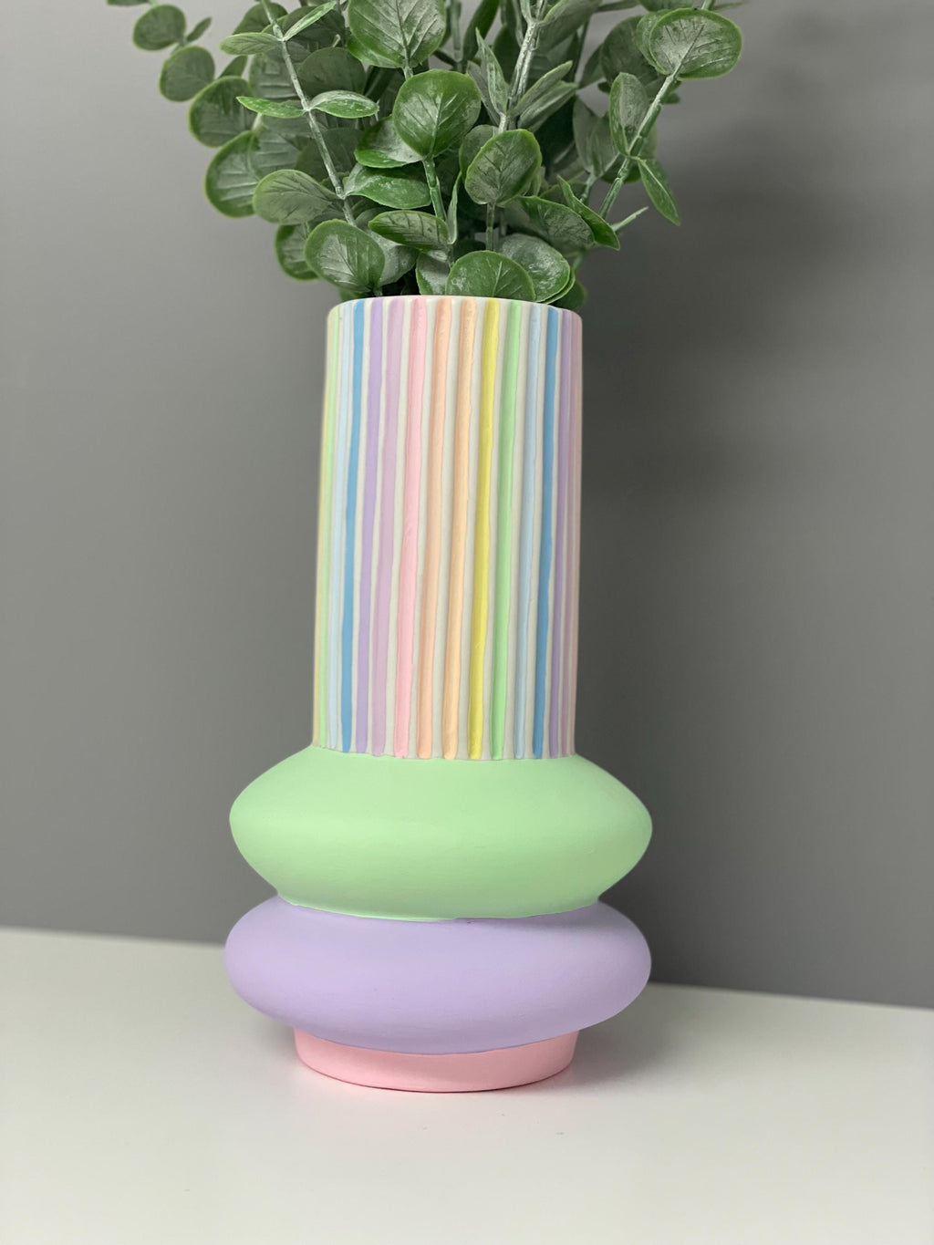 Handpainted Ceramic Vase: Pastel Rainbow Stripe Flower Vase