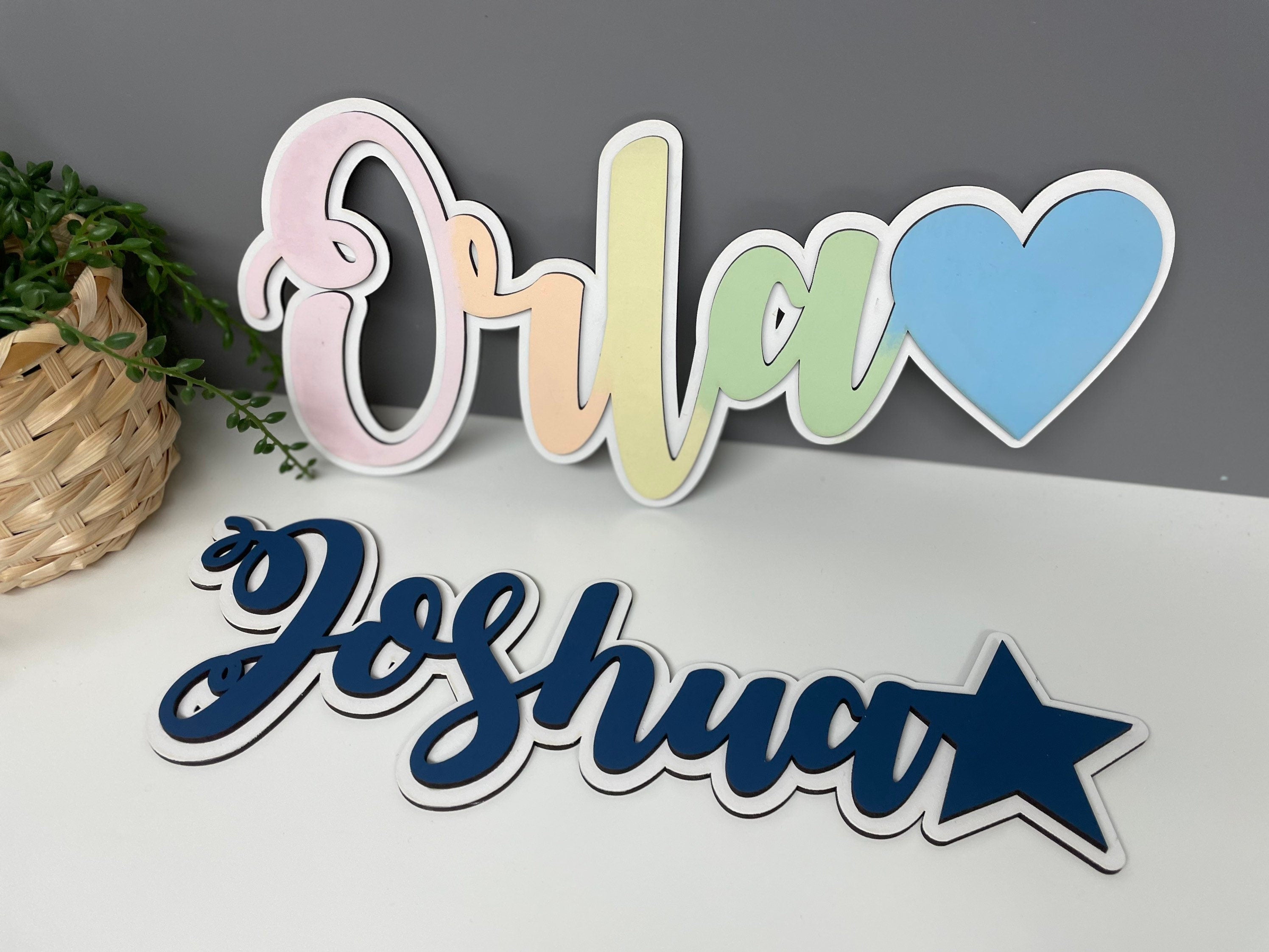 Layered personalised wooden name sign, bedroom door sign, nursery decor.