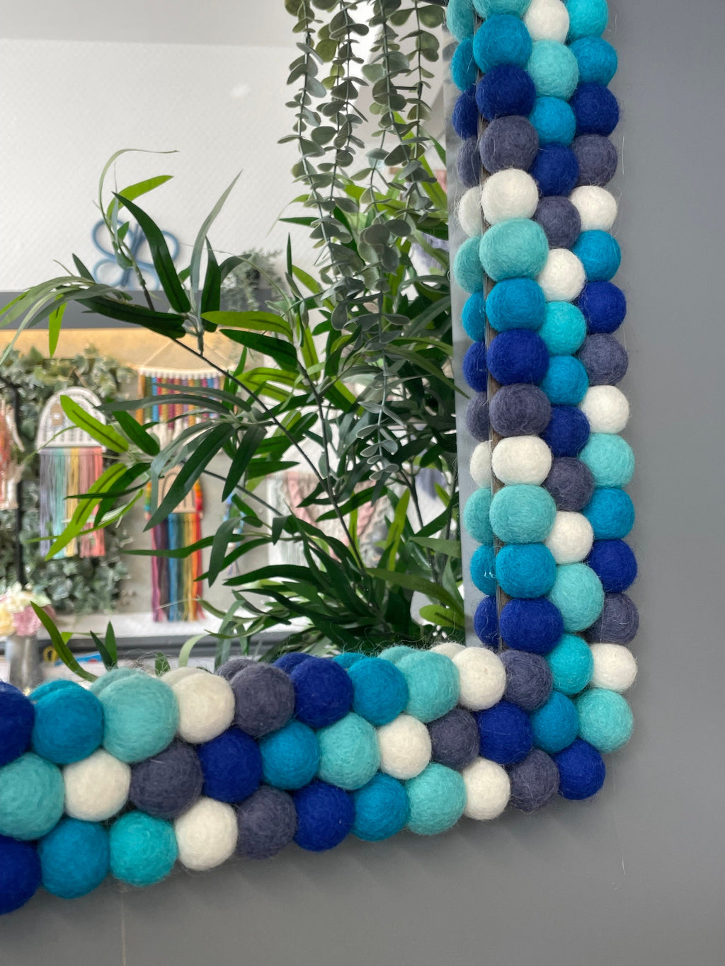 Square Pom Pom wall hanging mirror