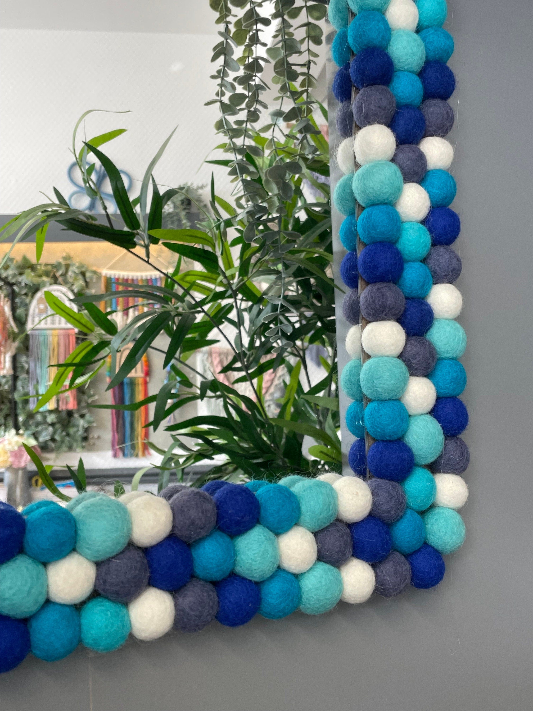 Square Pom Pom wall hanging mirror