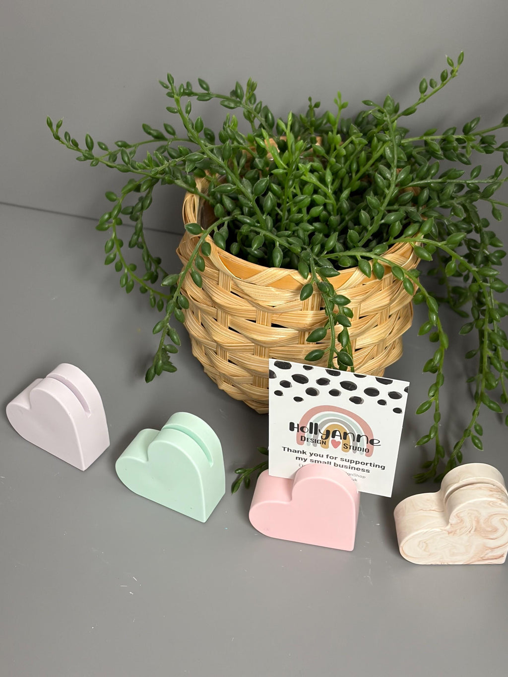 Handmade Jesmonite Heart Photo Holder, Place Card Setting
