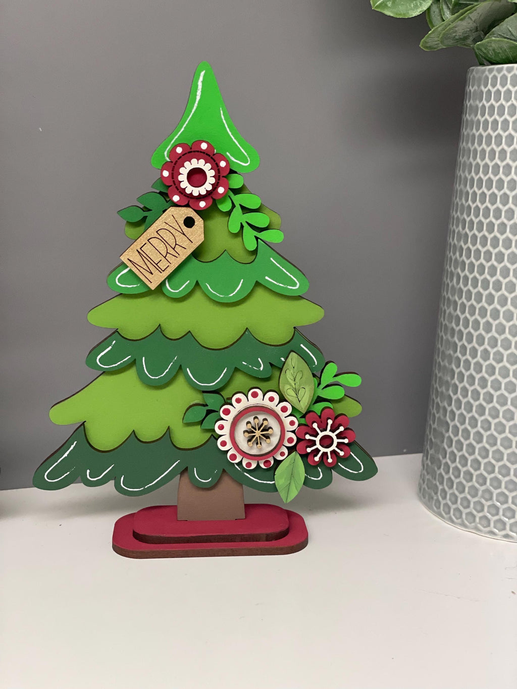 Wooden Christmas Tree decoration, hand painted Christmas tree, Fireplace Decor