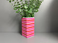 Pink and red stripe hand painted  ceramic vase.