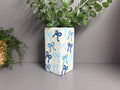 Shades of blue bows hand painted ceramic vase