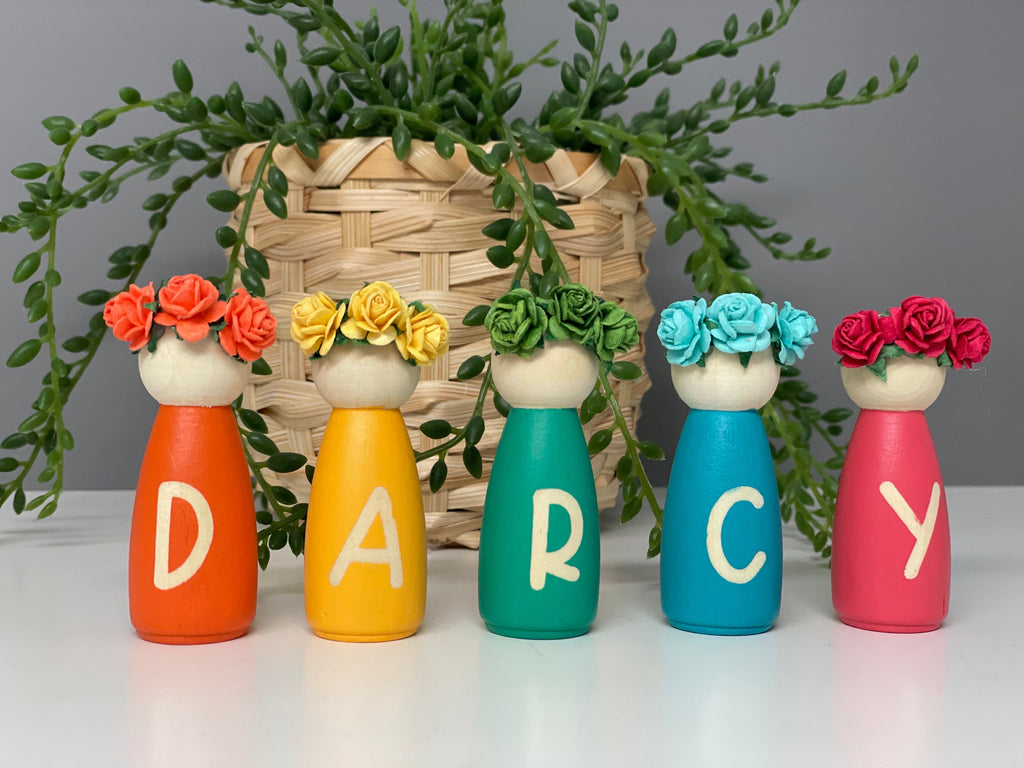 Personalised wooden peg dolls - nursery decor - playoom