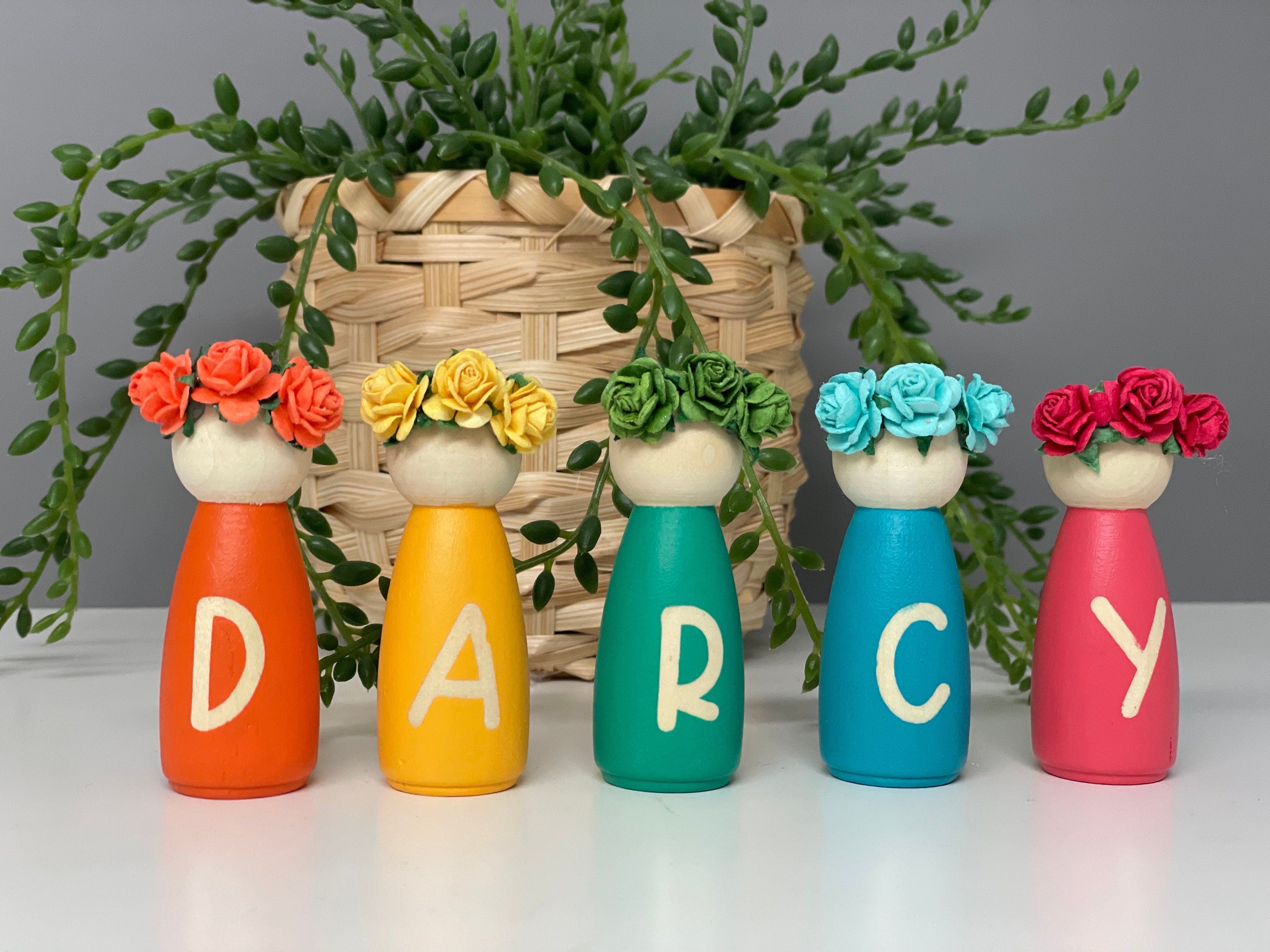Personalised wooden peg dolls - nursery decor - playoom