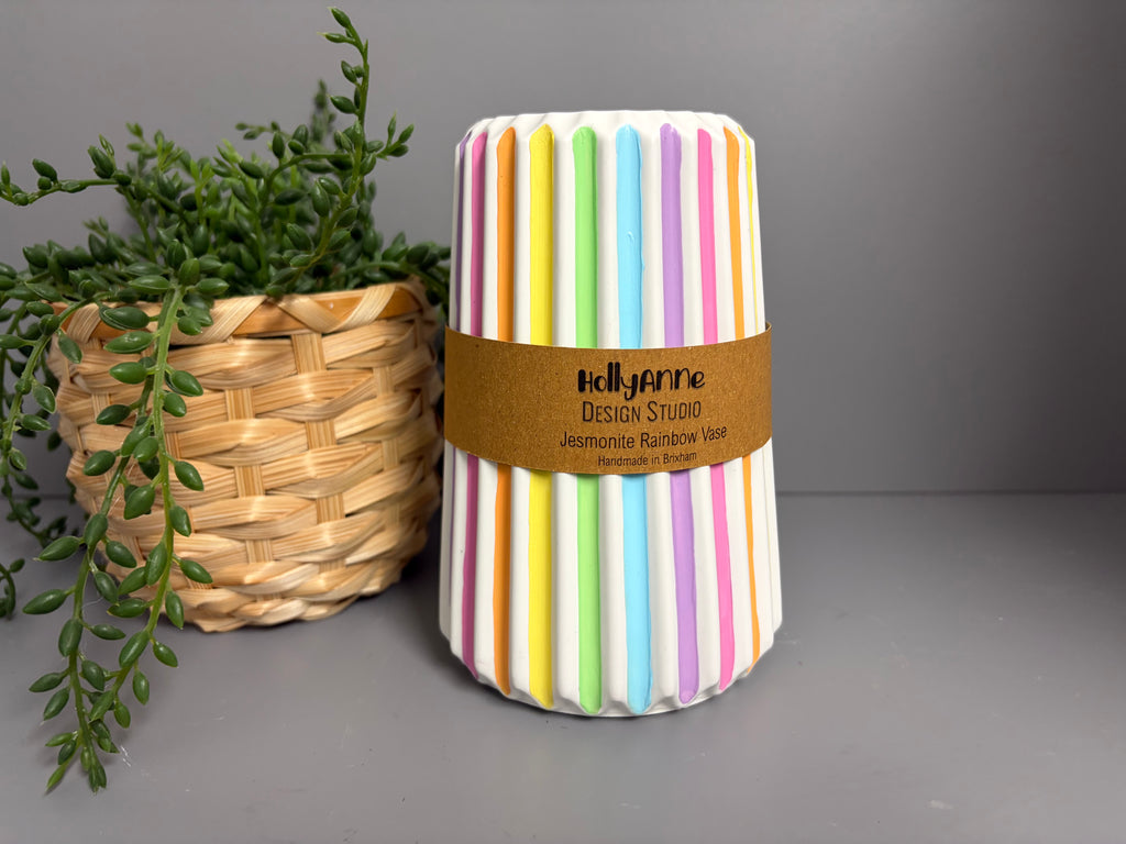 Handmade Jesmonite eco resin pastel stripe vase