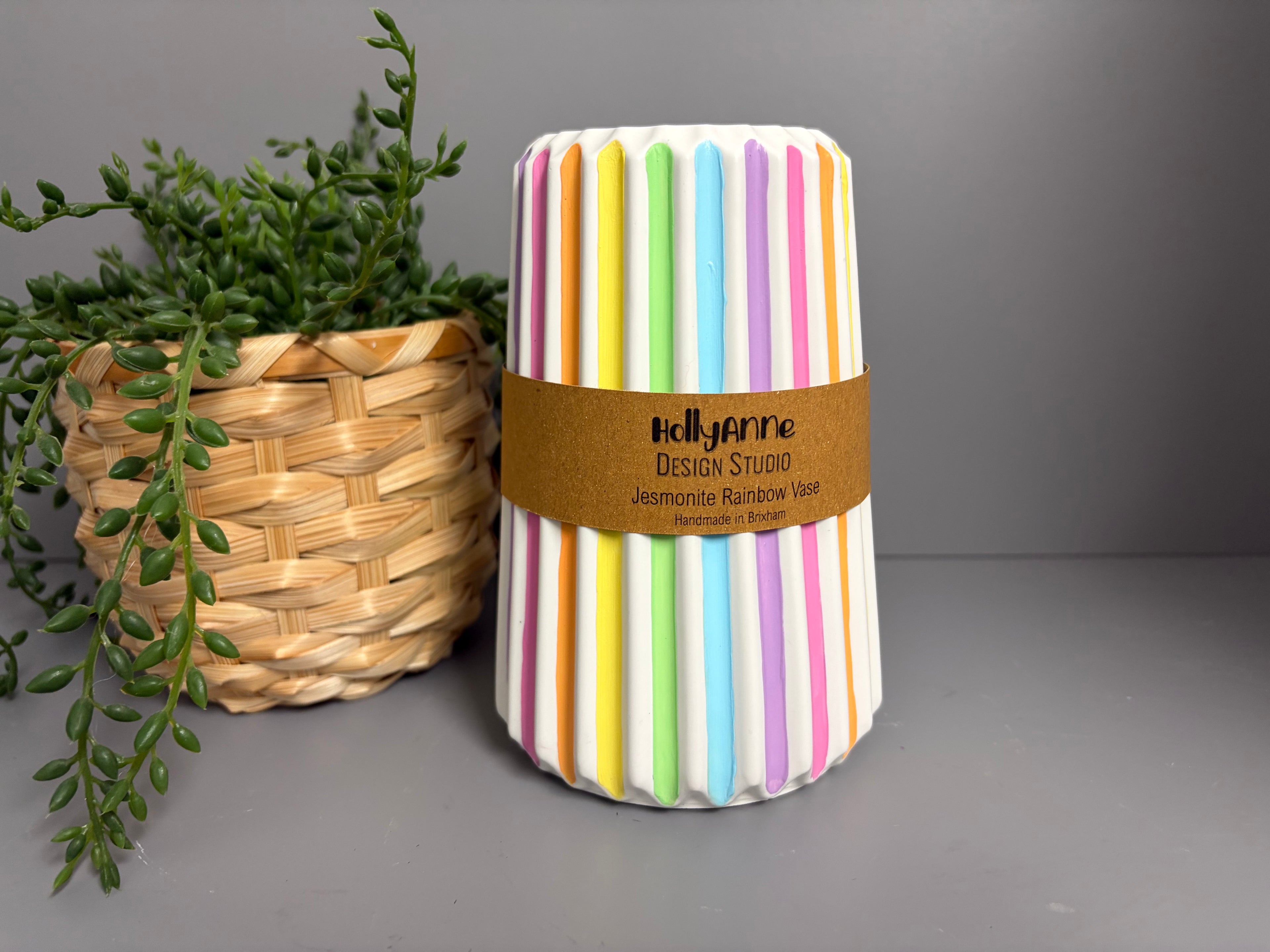 Handmade Jesmonite eco resin pastel stripe vase