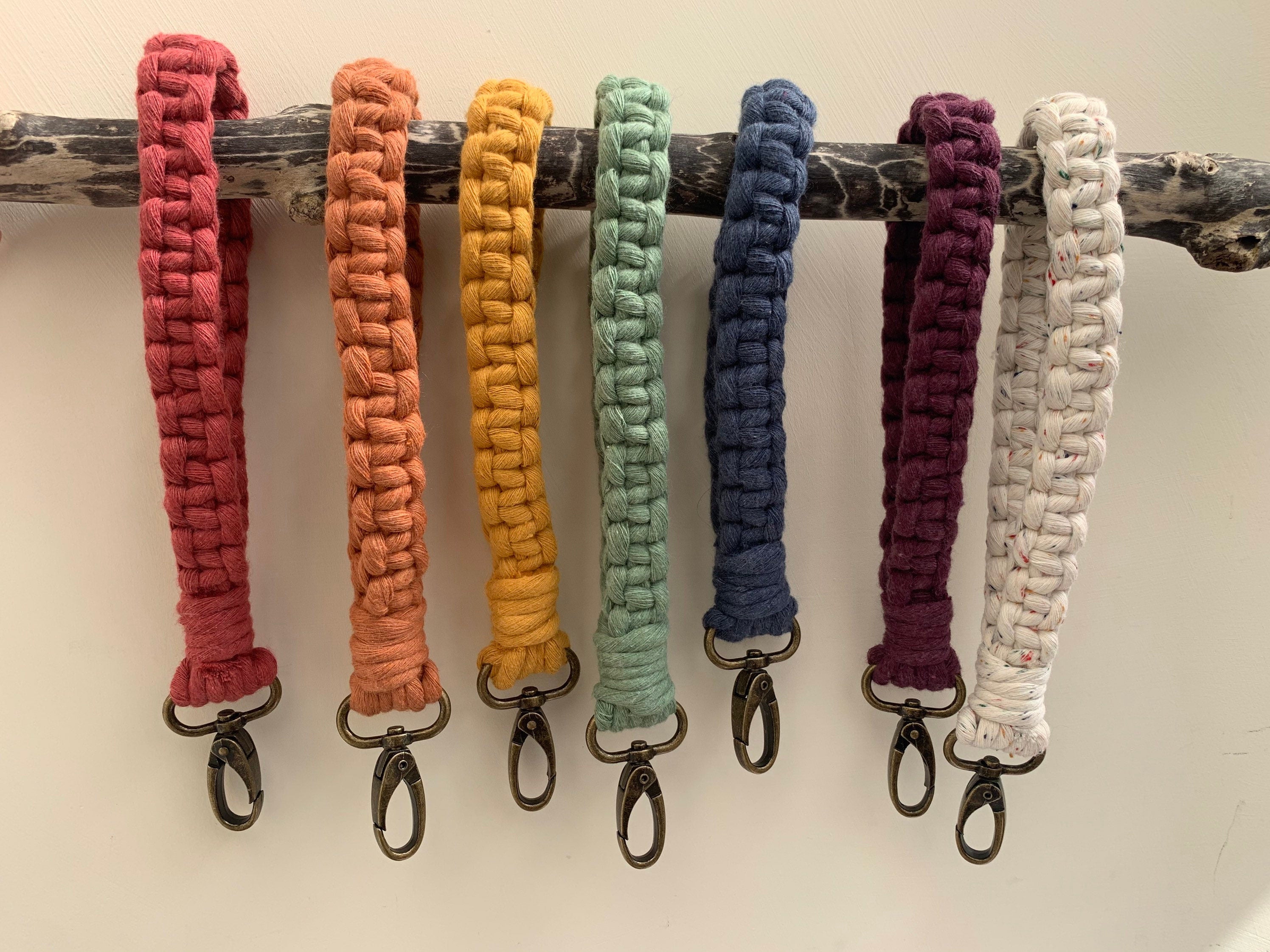 Macrame wristlet - macrame key ring - wrist strap key ring.