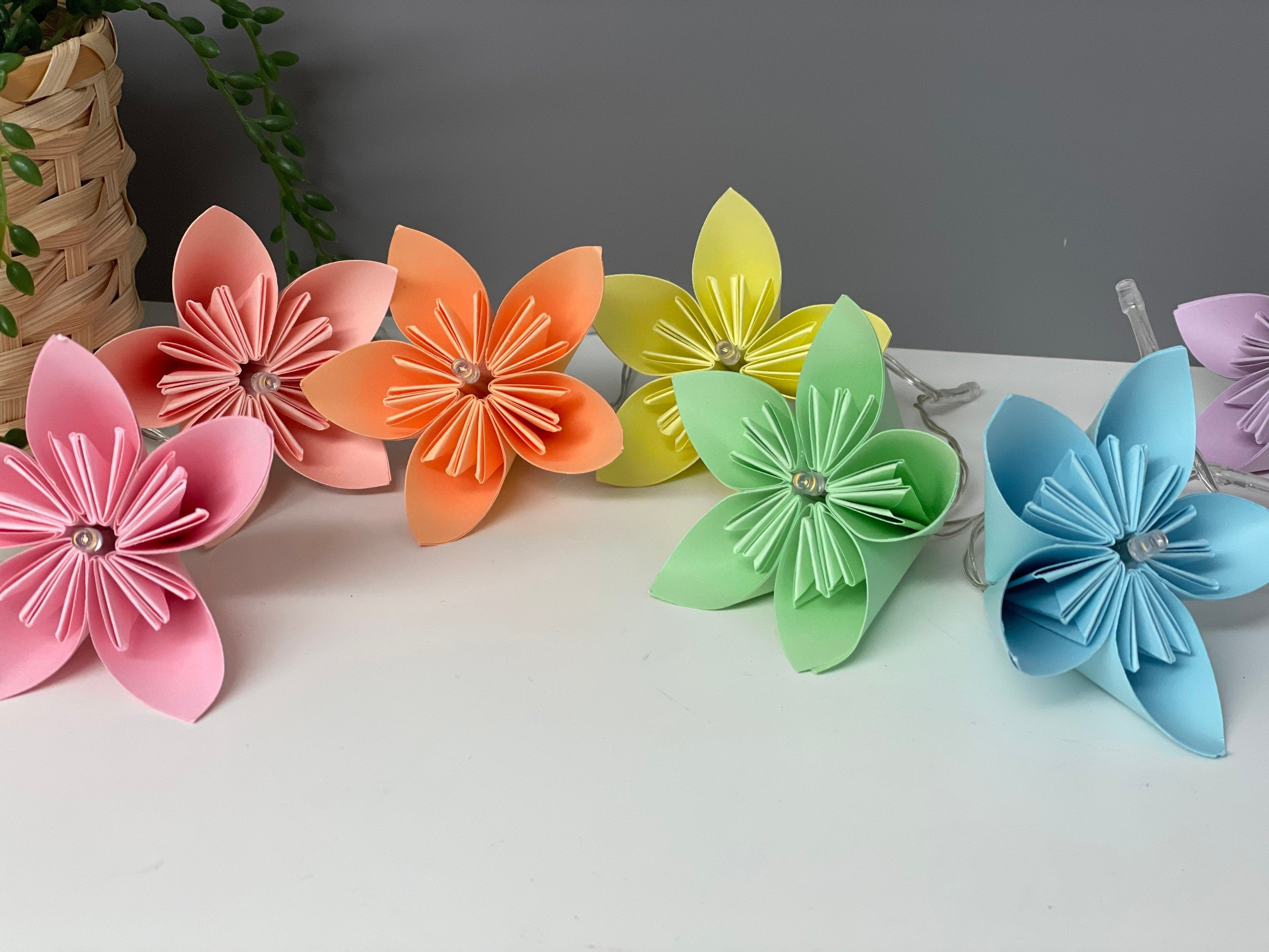 Pastel paper flower fairy lights, wedding decor, table decor, nursery decor