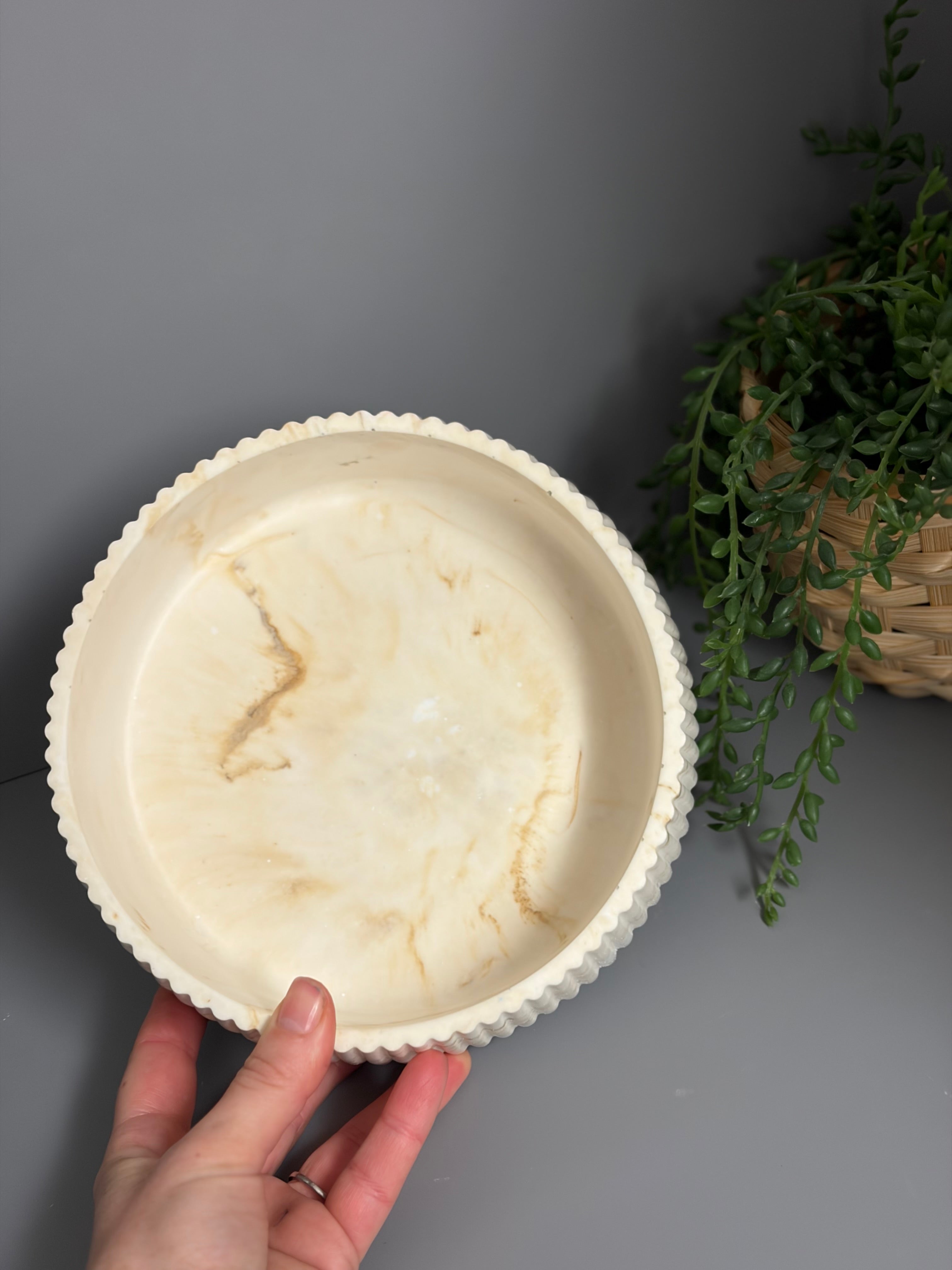 Round decorative Jesmonite bowl, neutral home decor, ridged bowl
