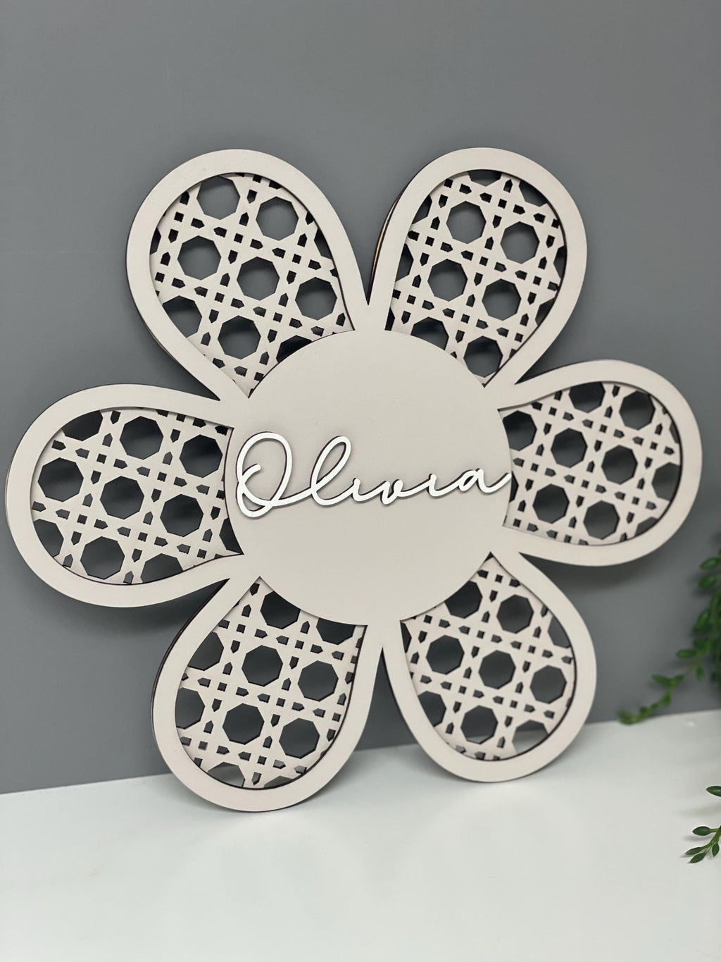 Rattan style wall flower - personalised wall decor - name flower - nursery decor - childrens door sign - flower name plaque
