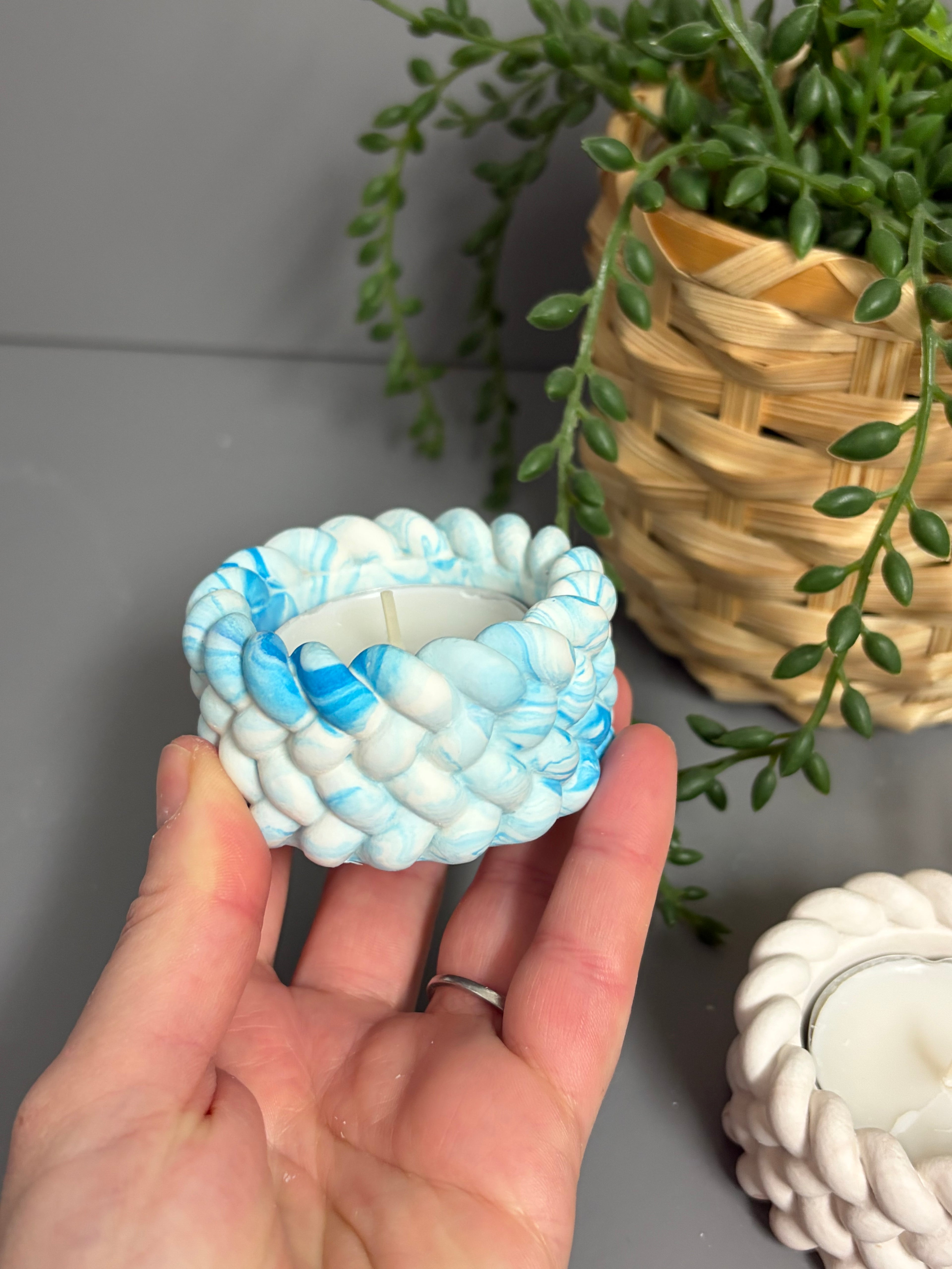 Jesmonite eco resin rope tea light holders