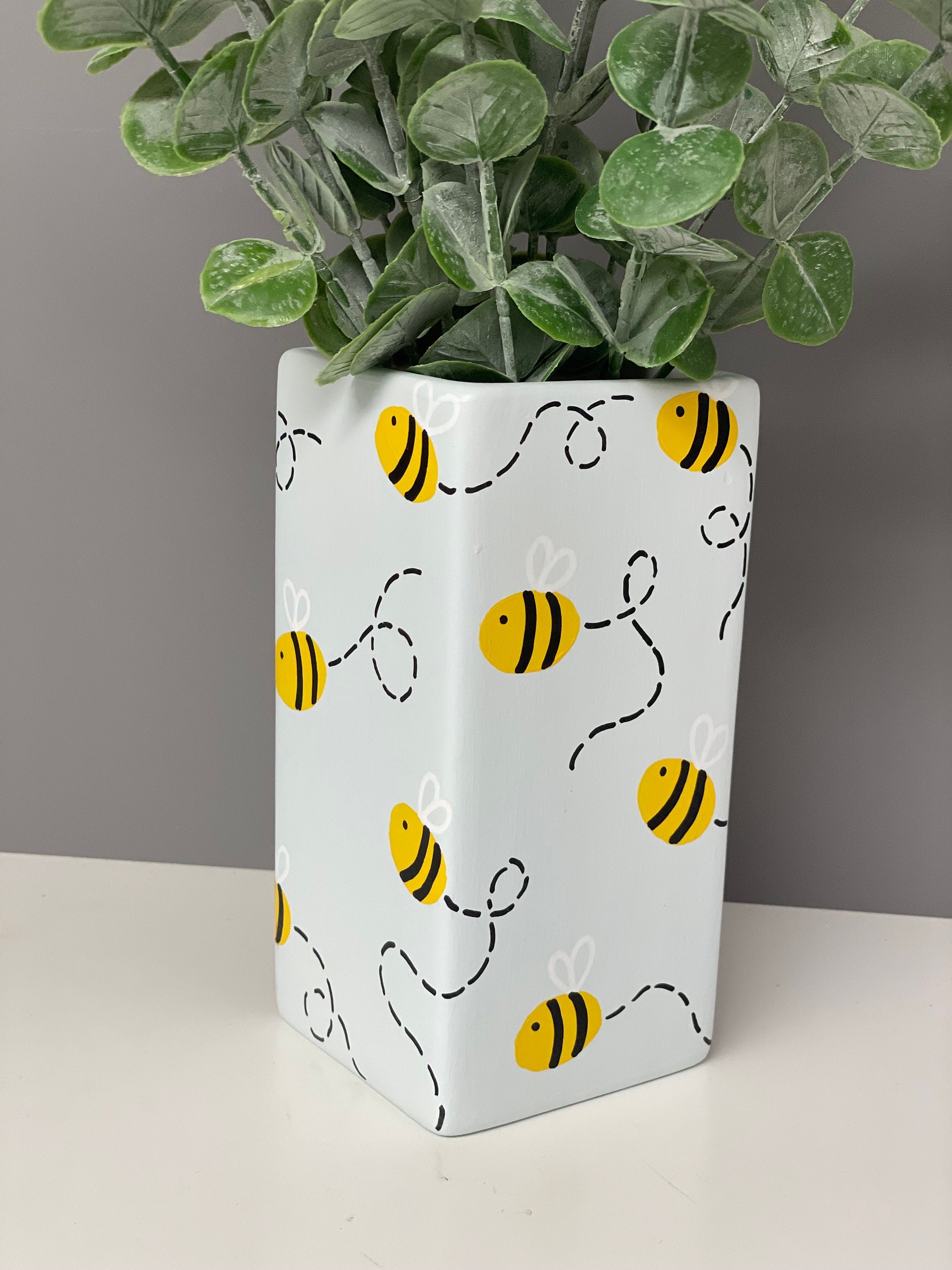 Hand painted ceramic vase with bubble bees, bee themed gifts, bee lover.