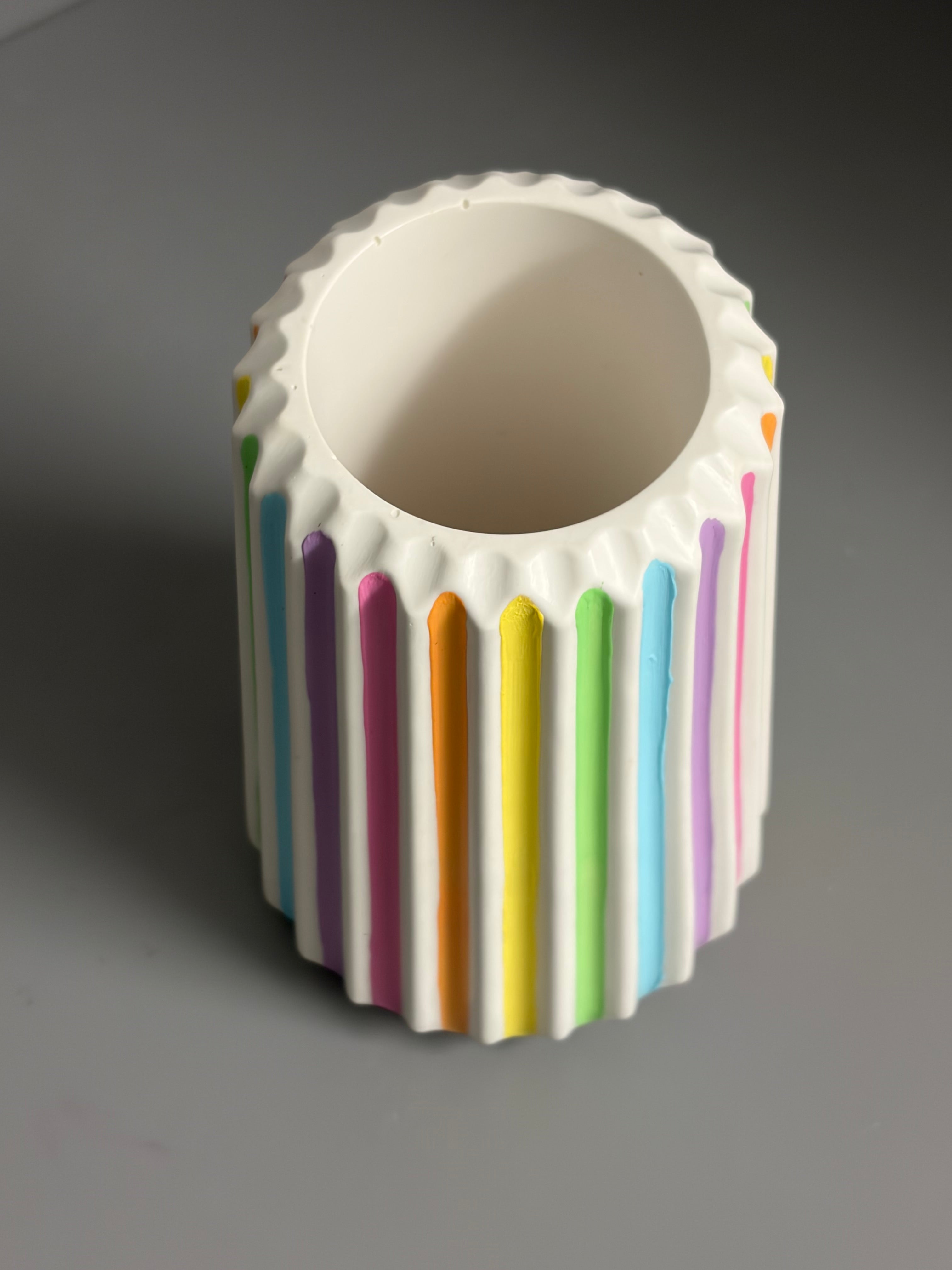 Handmade Jesmonite eco resin pastel stripe vase