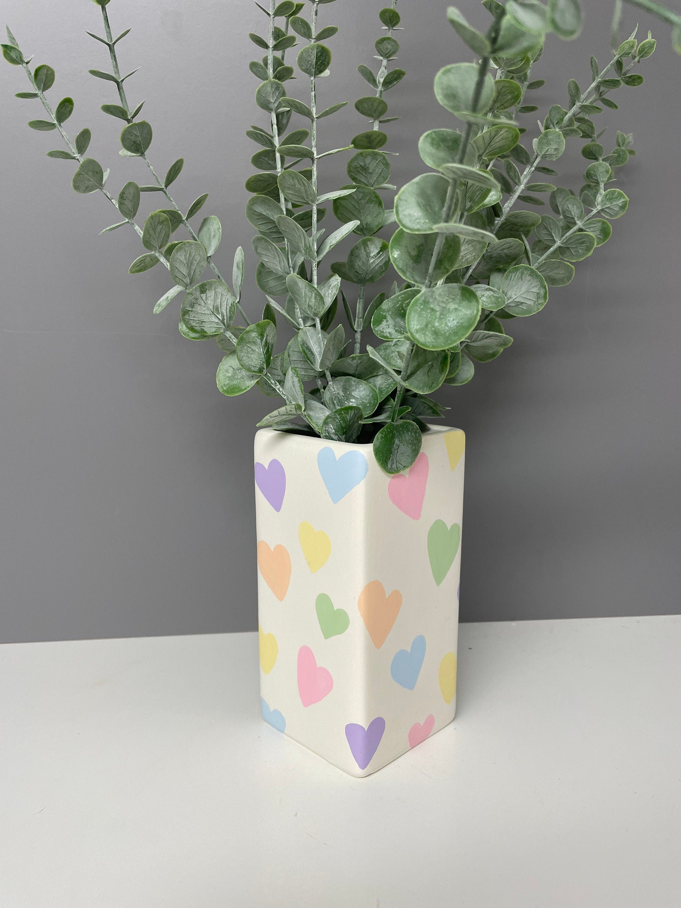 Hand painted ceramic pastel hearts vase, pastel rainbow, valentines gift, Mother’s Day.