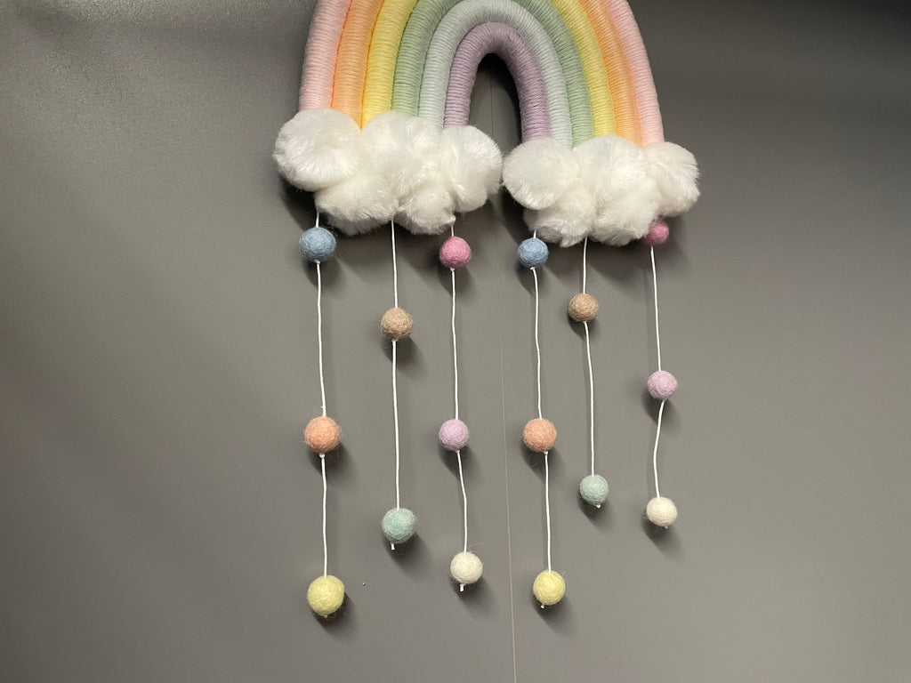 Macrame Rainbow - rainbow wall hanging - Pom Poms - clouds - nursery decor