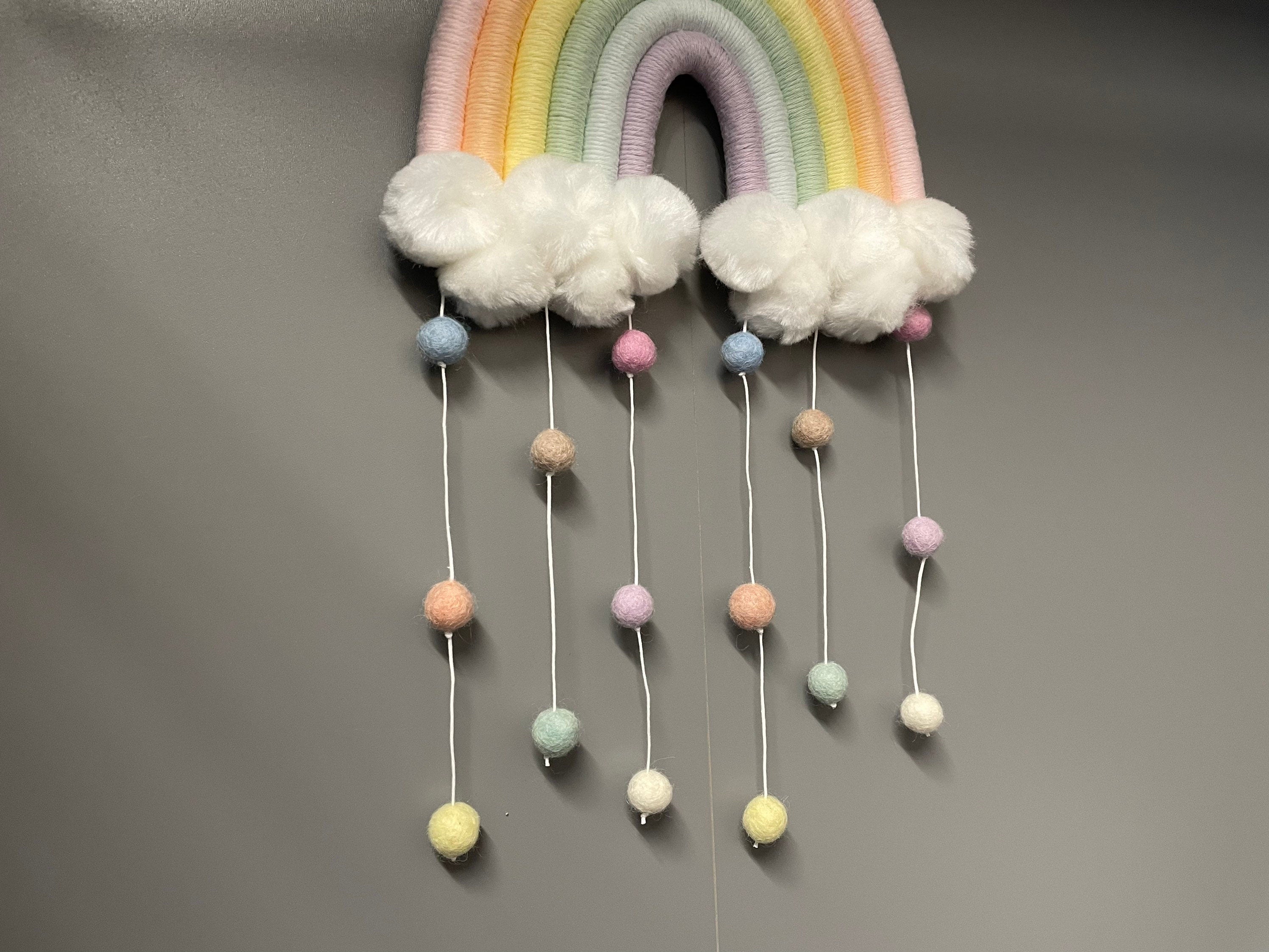 Macrame Rainbow - rainbow wall hanging - Pom Poms - clouds - nursery decor
