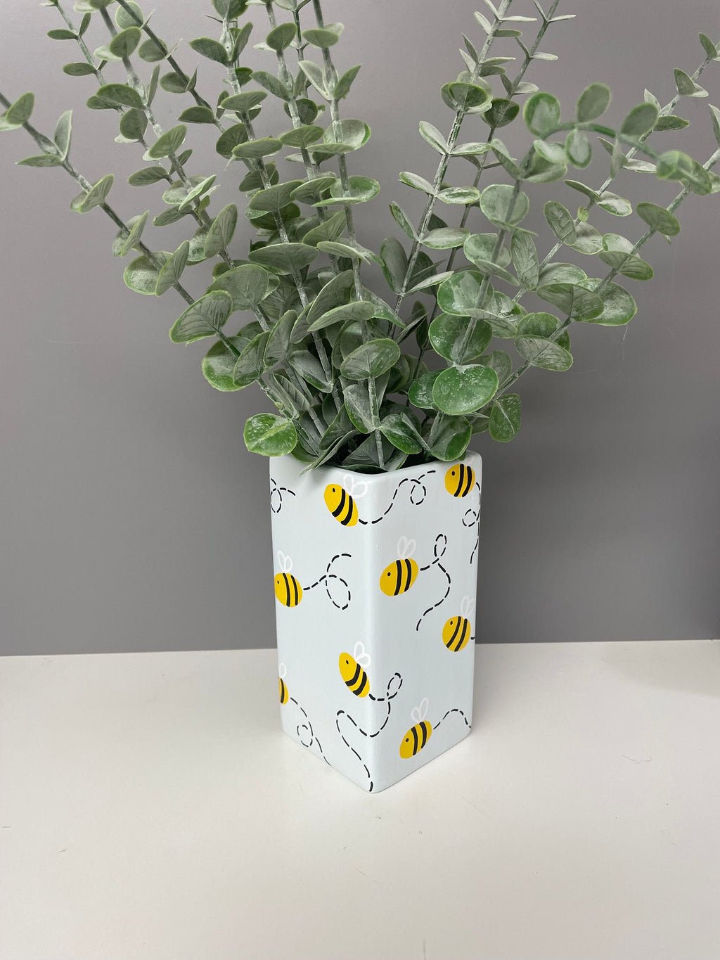Hand painted ceramic vase with bubble bees, bee themed gifts, bee lover.