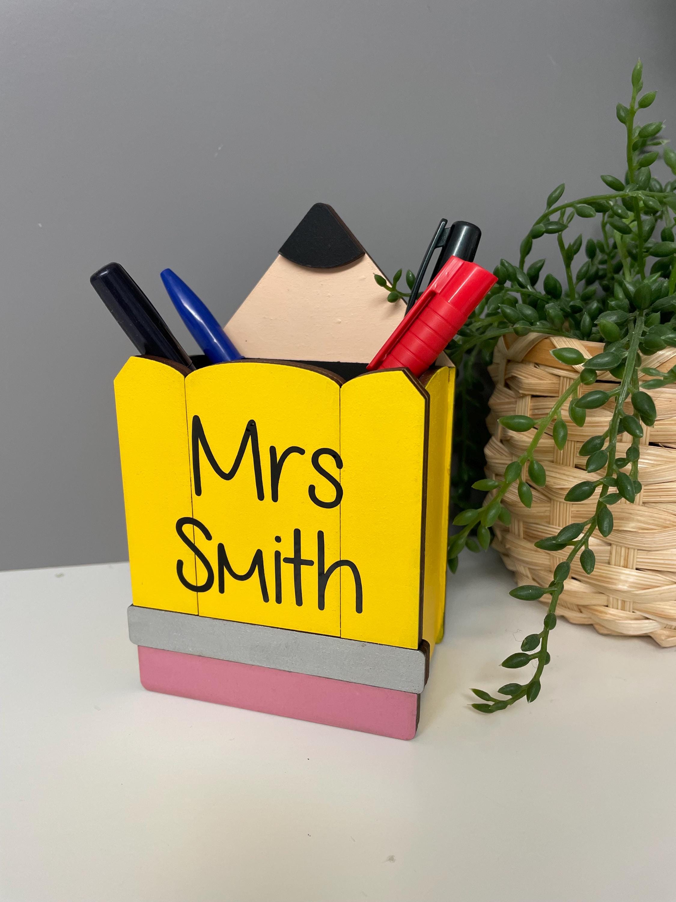 Personalized Teacher Pen Pot, Wooden Pencil Desk Organizer