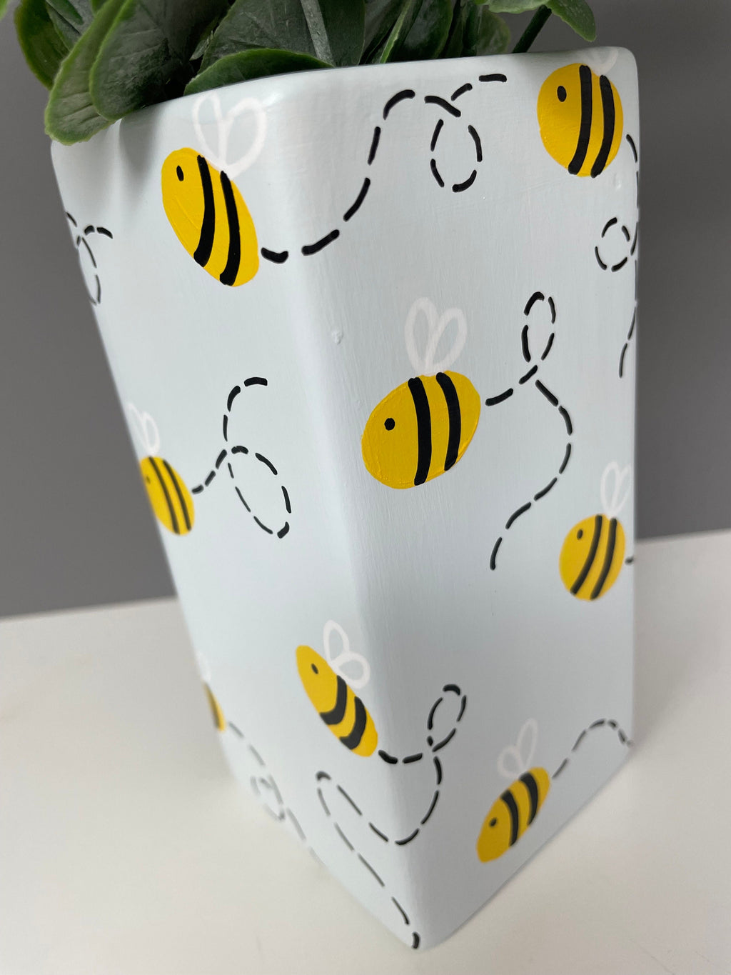 Hand painted ceramic vase with bubble bees, bee themed gifts, bee lover.