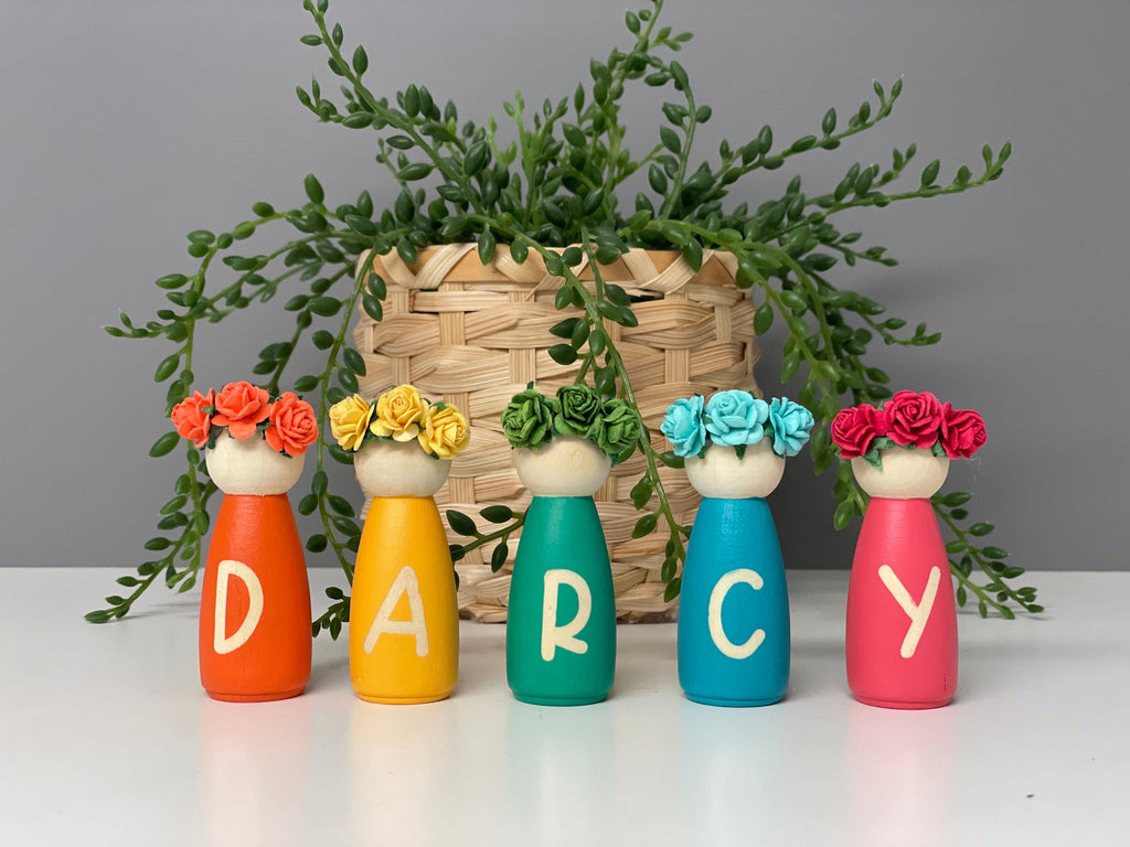 Personalised wooden peg dolls - nursery decor - playoom