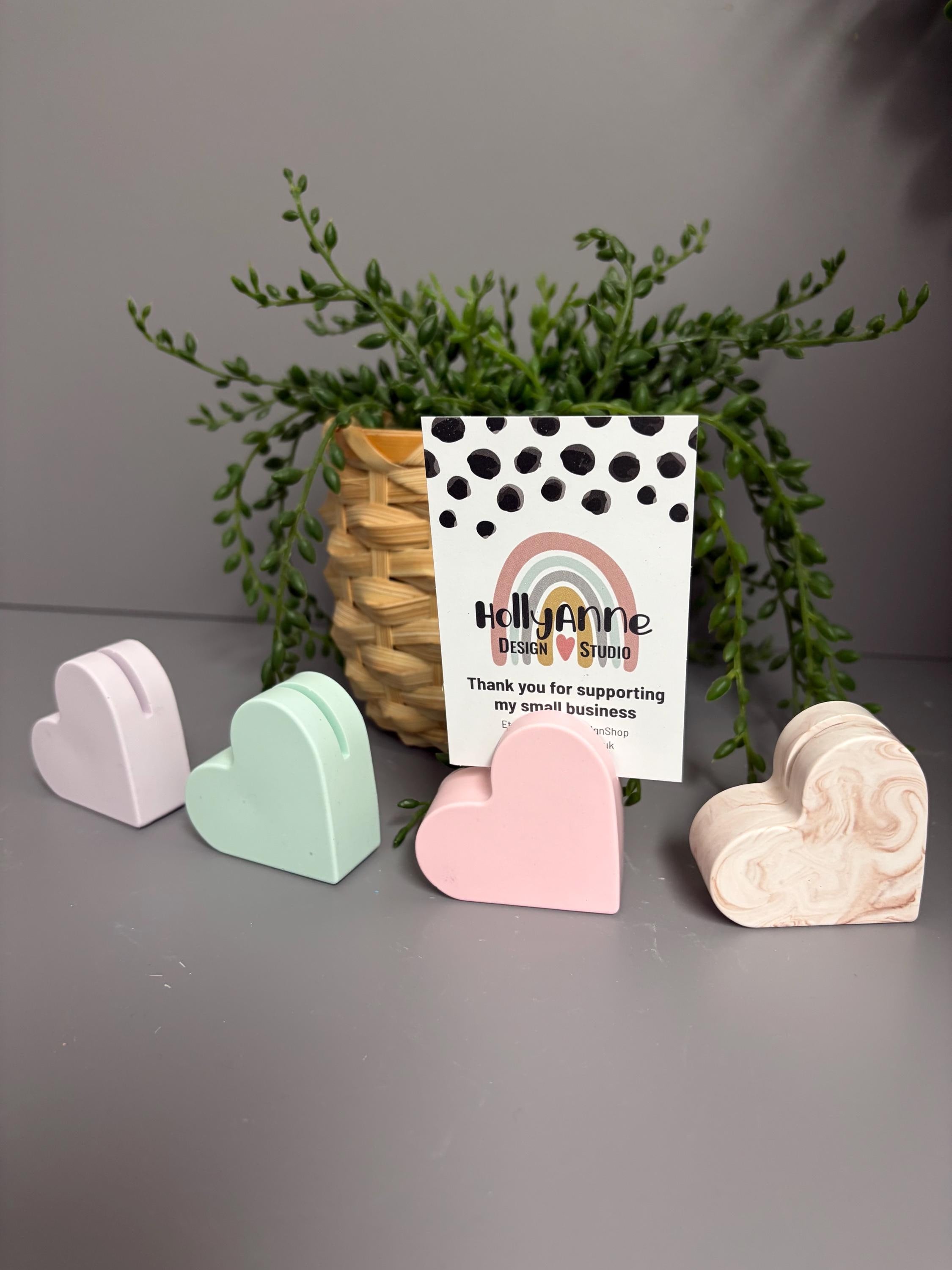 Handmade Jesmonite Heart Photo Holder, Place Card Setting