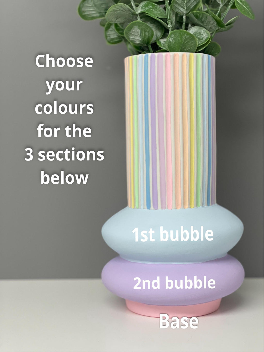 Handpainted Ceramic Vase: Pastel Rainbow Stripe Flower Vase