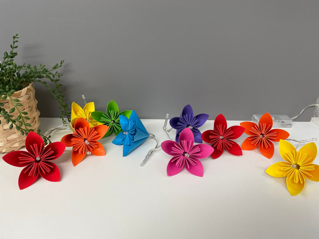 Bright rainbow paper flower fairy light, table decor, fire-mantle fairy lights, wedding decor, table decor, party