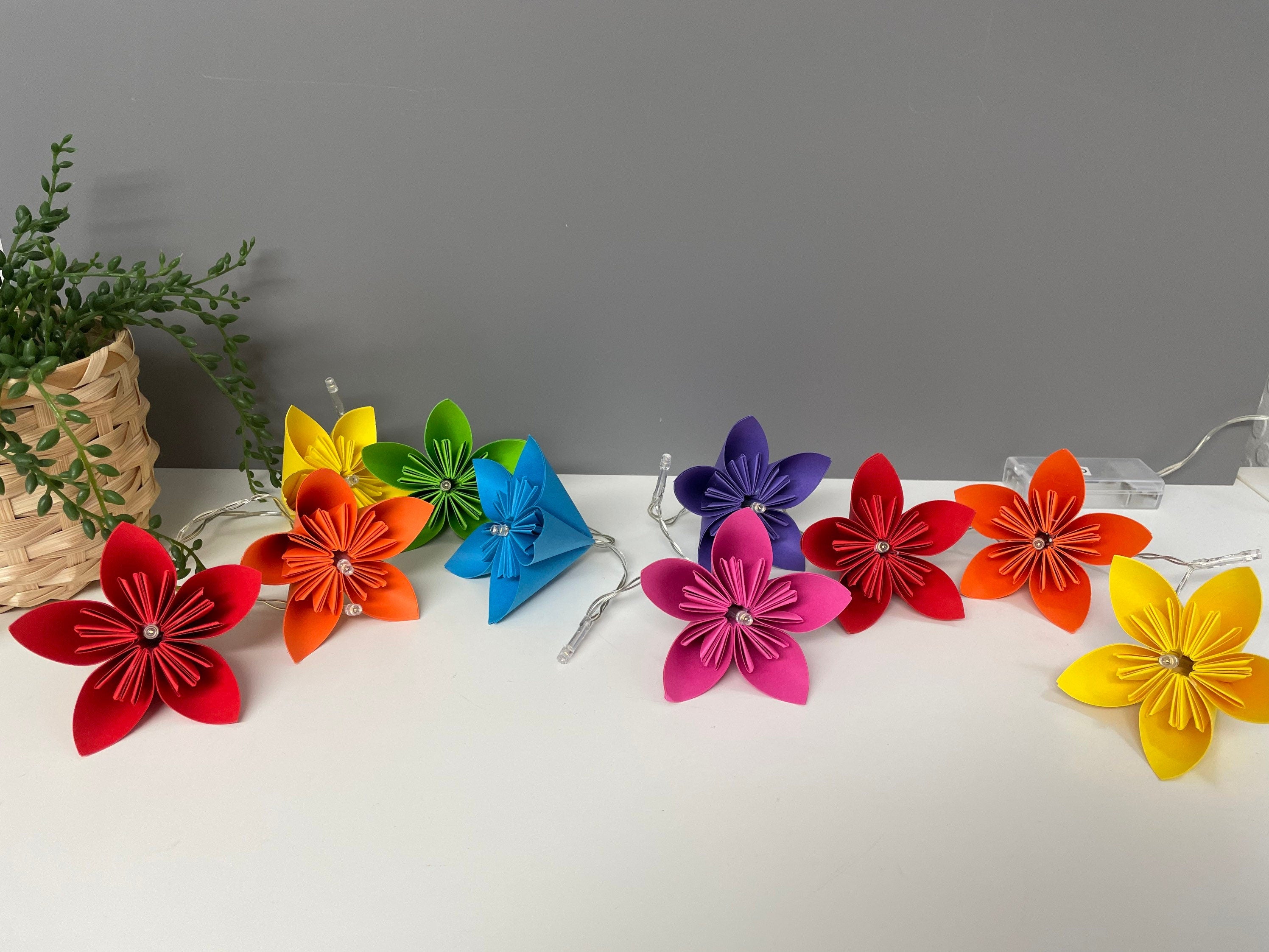 Bright rainbow paper flower fairy light, table decor, fire-mantle fairy lights, wedding decor, table decor, party